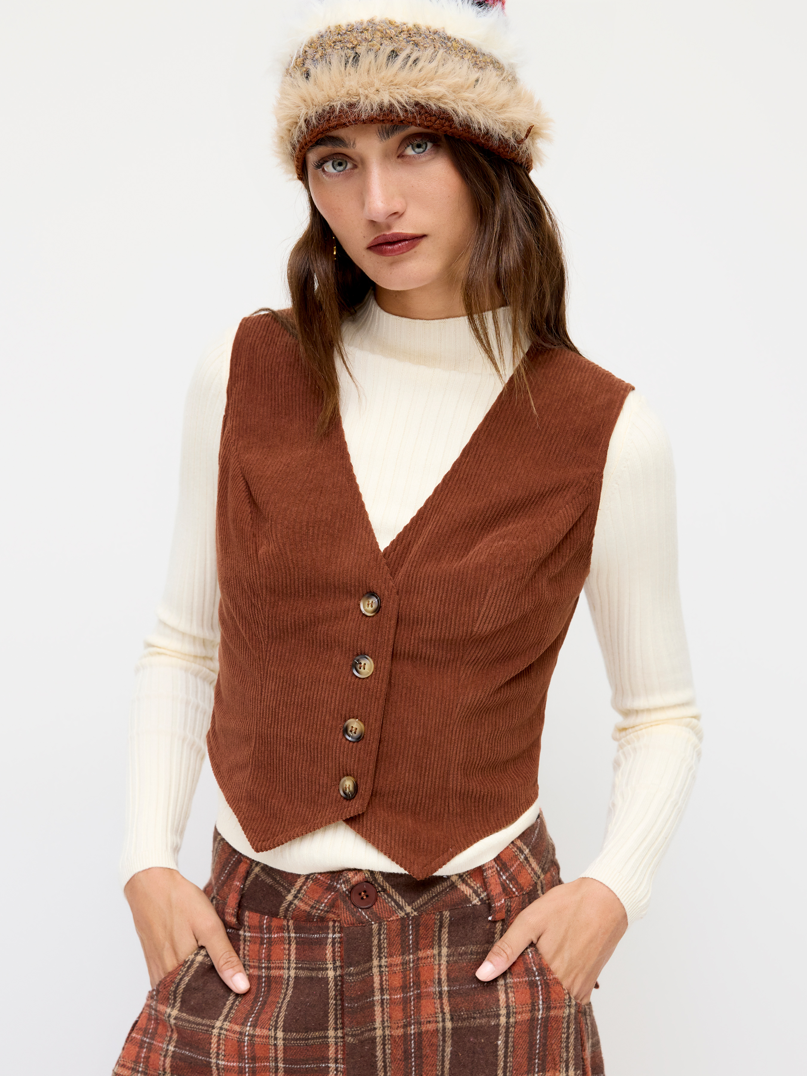 Corduroy V-neck Jacket Vest