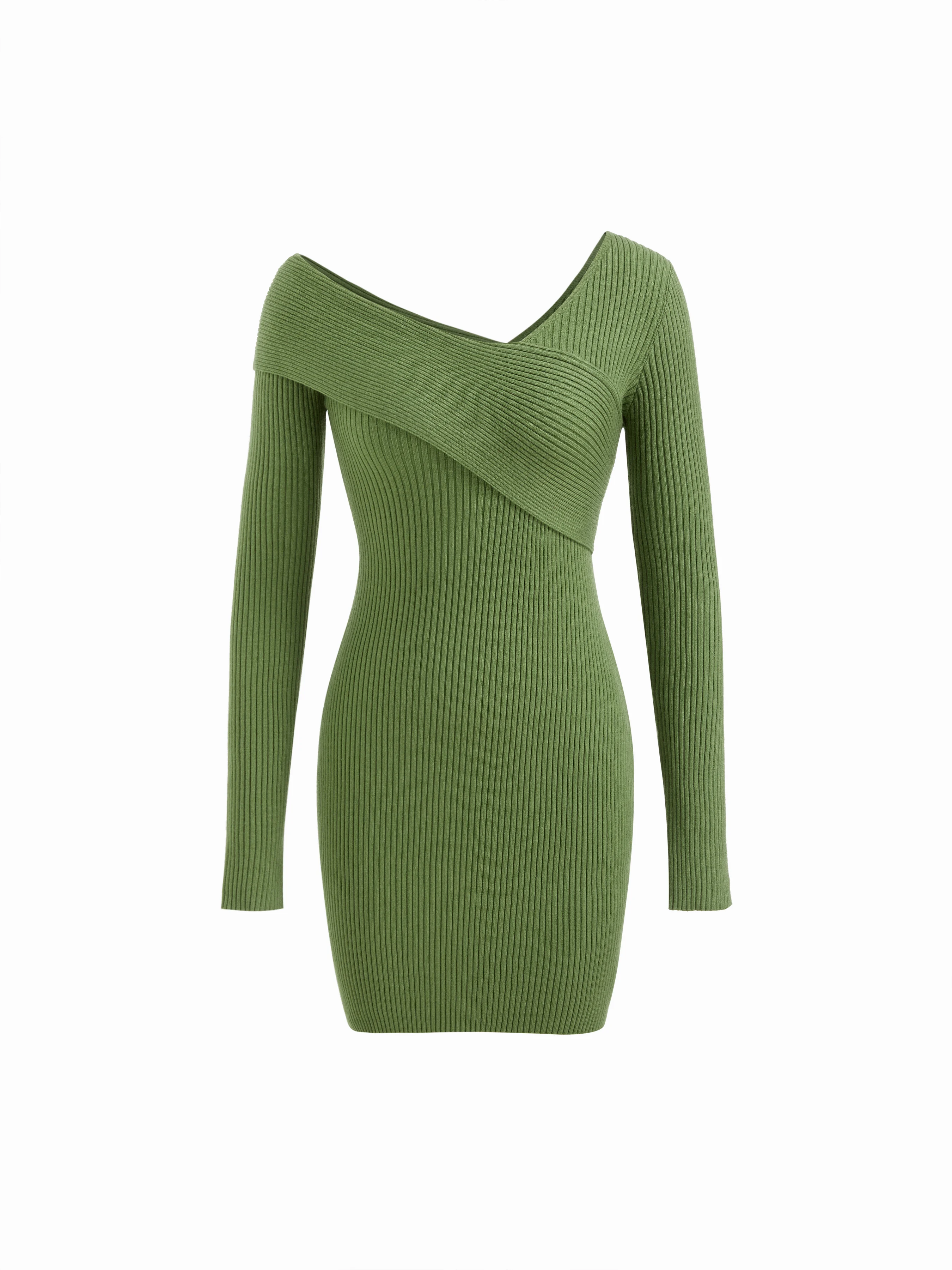 Knit Asymmetrical Neck Mini Dress