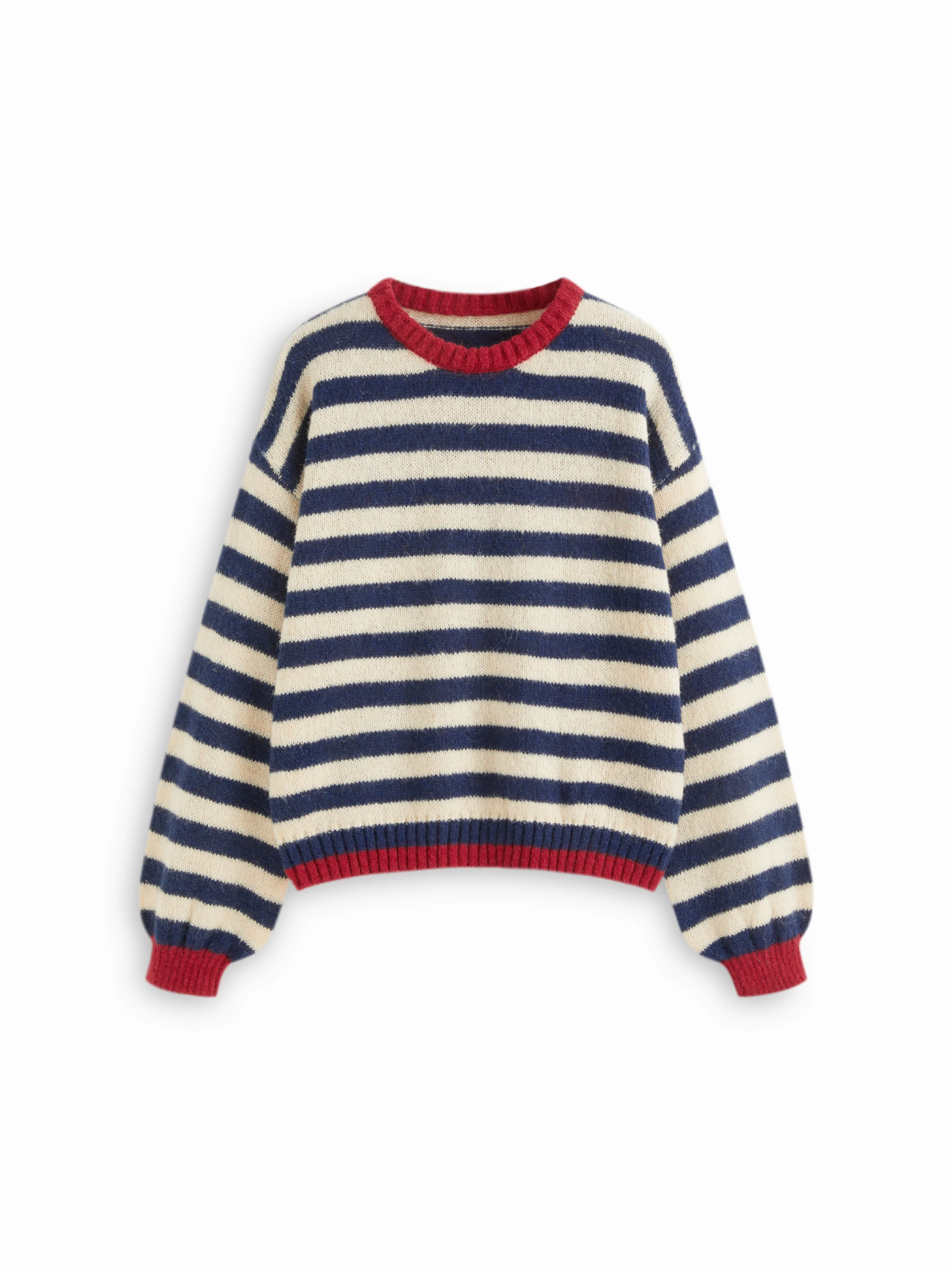 Knit Mohair-blend Striped Contrasting Binding Oversized Top