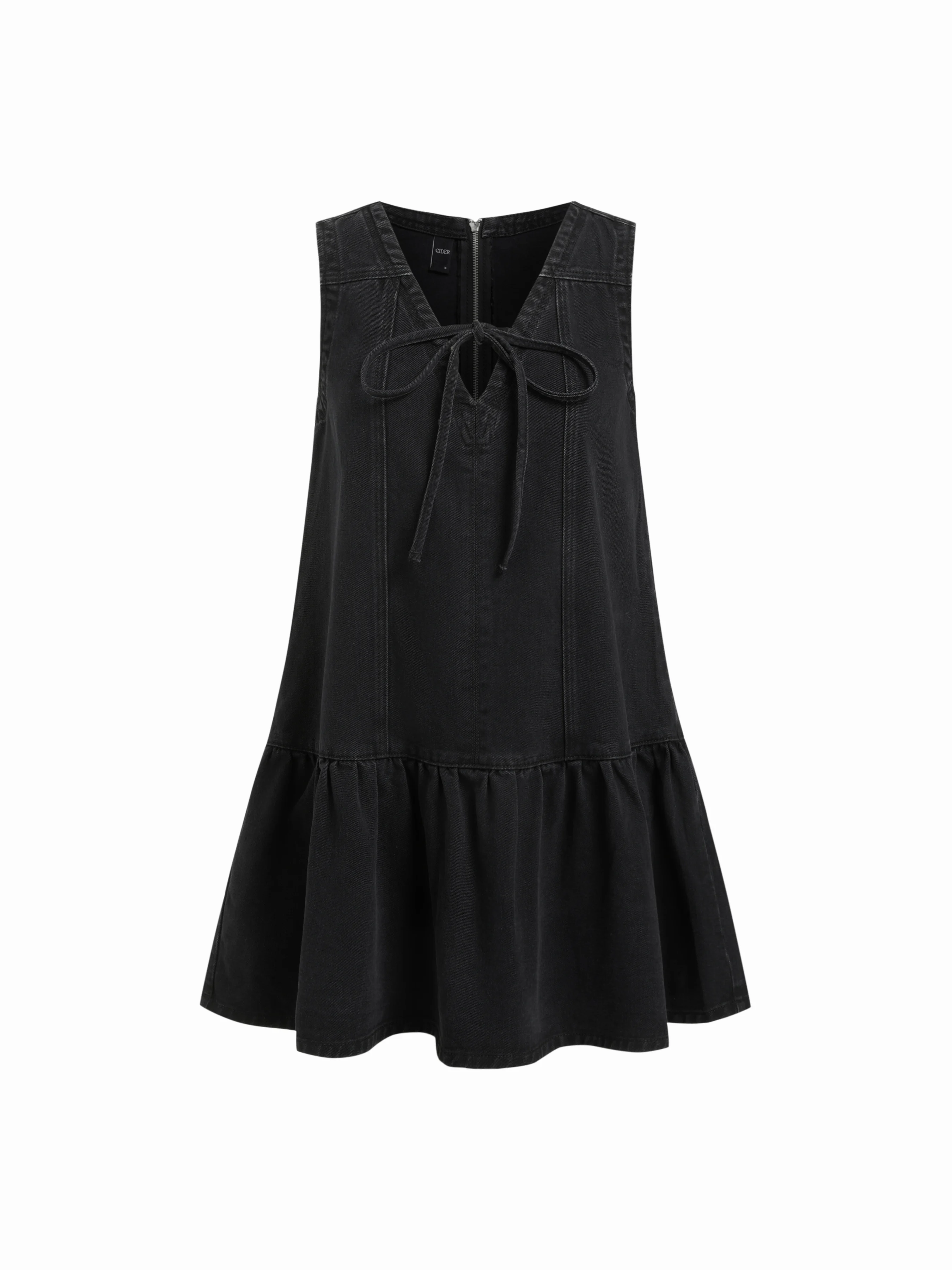 Denim V-neck Knotted A-line Oversized Mini Dress