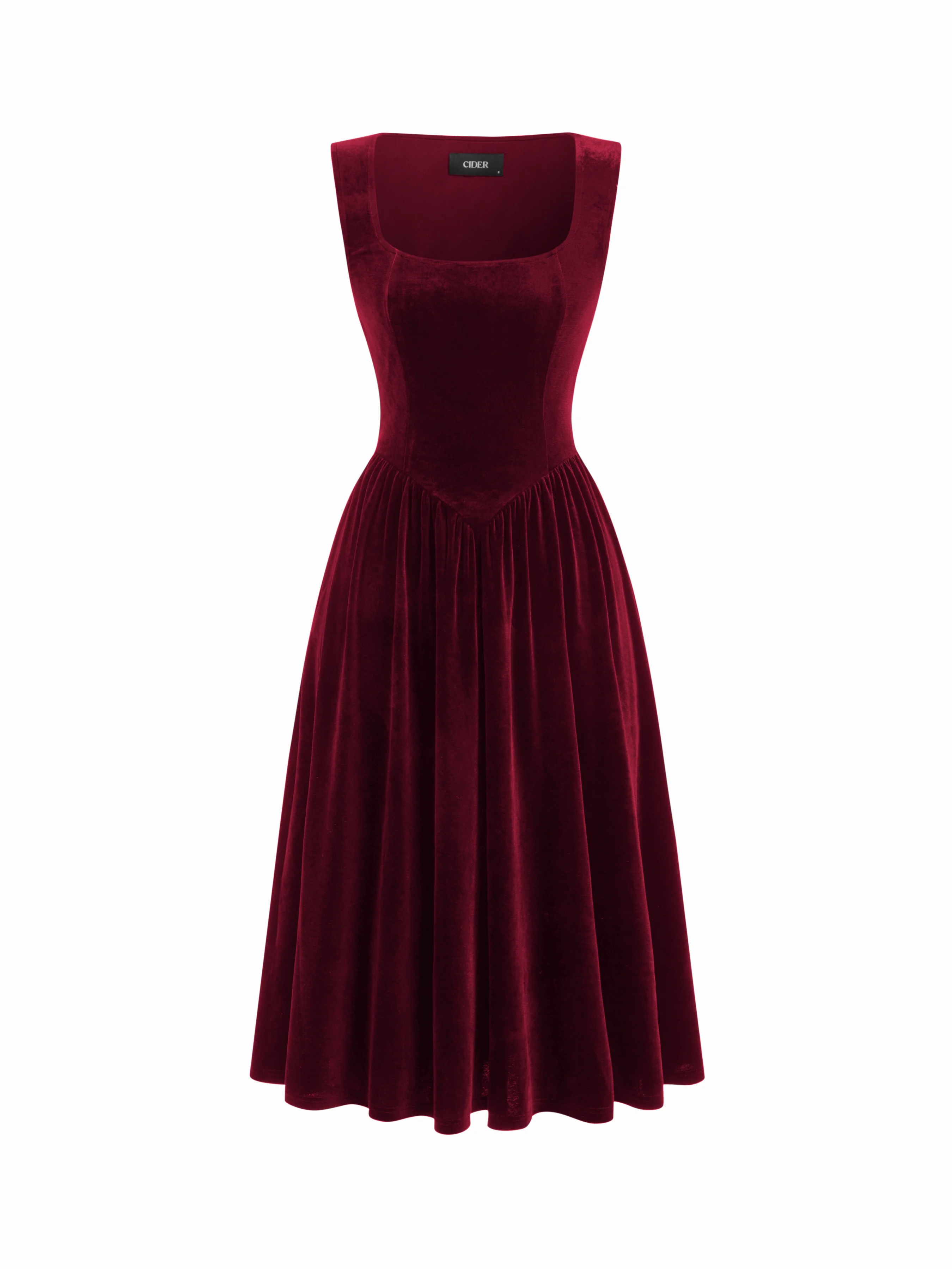 Velvet Square Neck Corset Lace Up Midi Dress