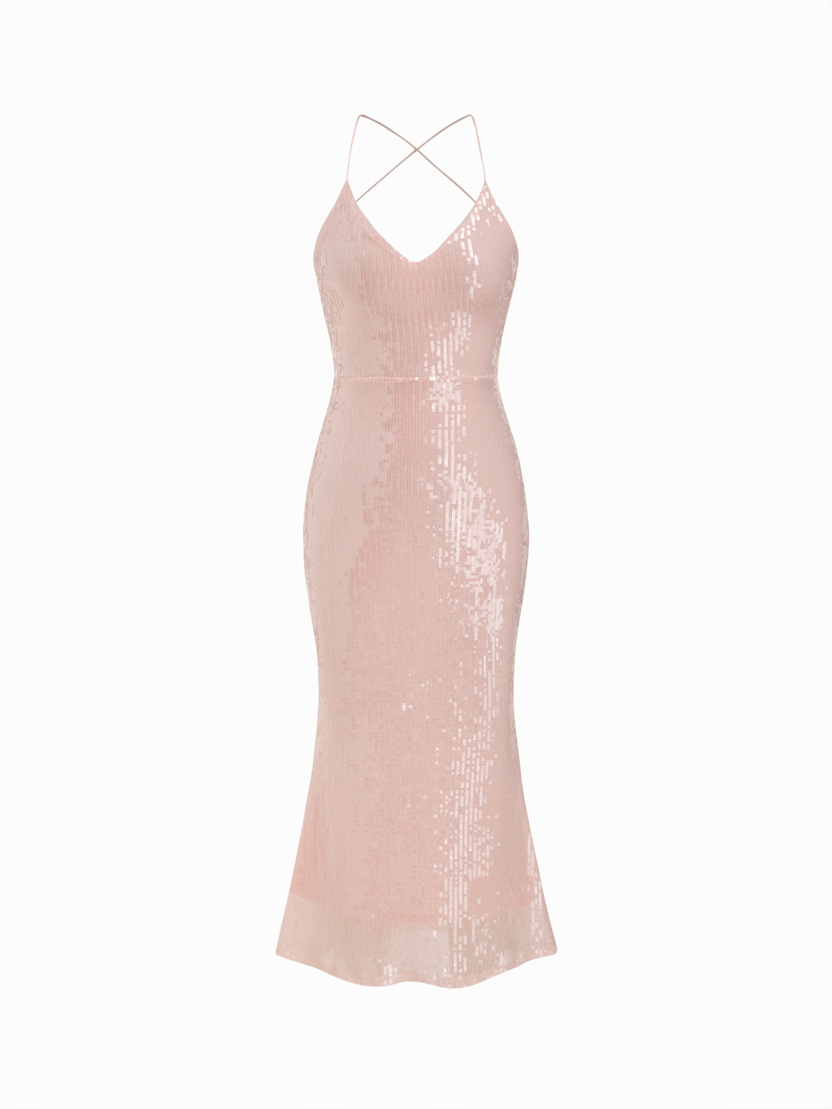 Sequin V-Neck Backless Mermaid Cami Maxi Dress