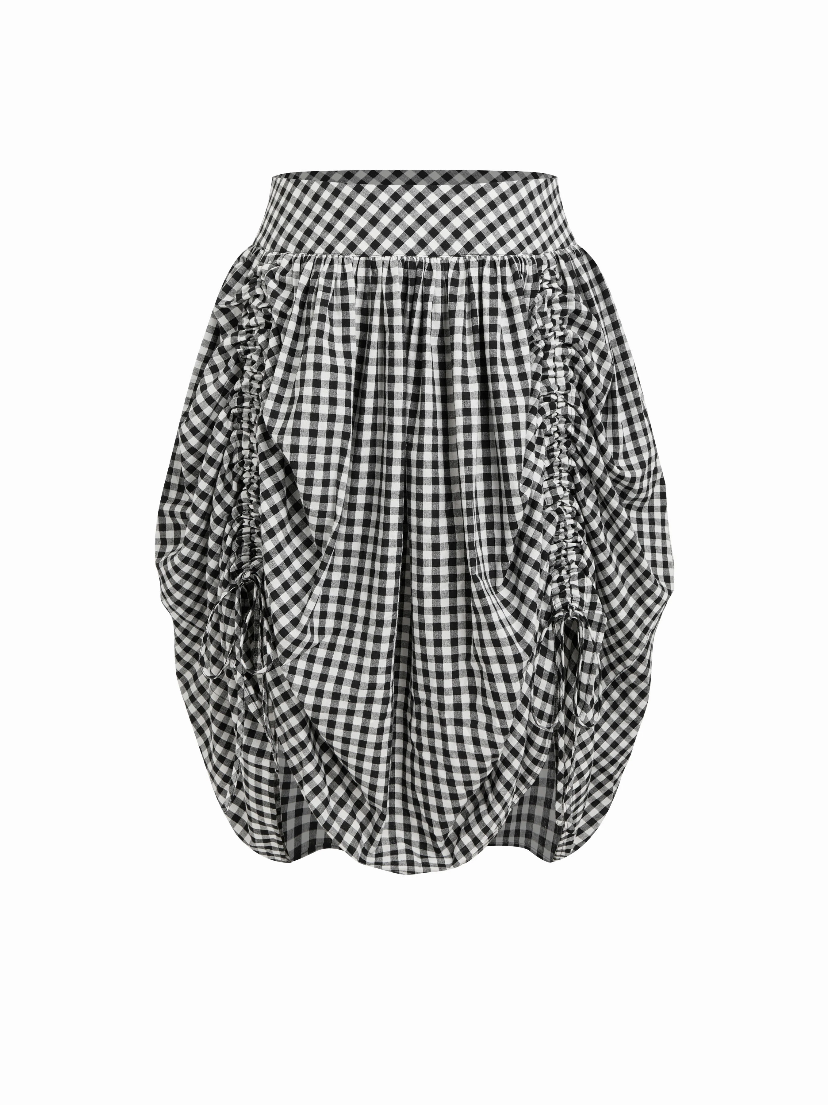 Multi-way Cotton-blend Mid Rise Gingham Drawstring Ruffle Hem Maxi Skirt Curve & Plus