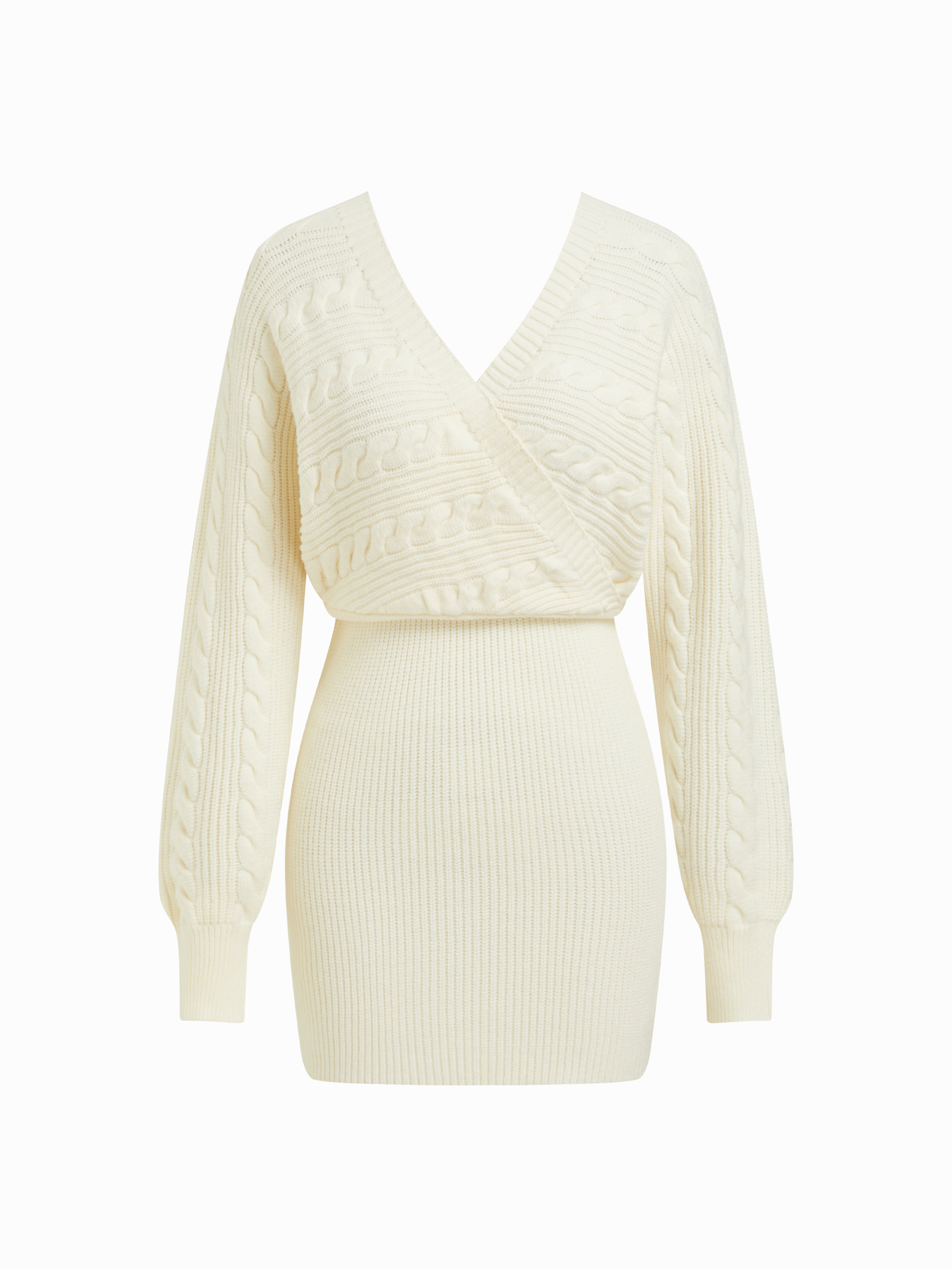 Cable Knit V-neck Straight Mini Dress