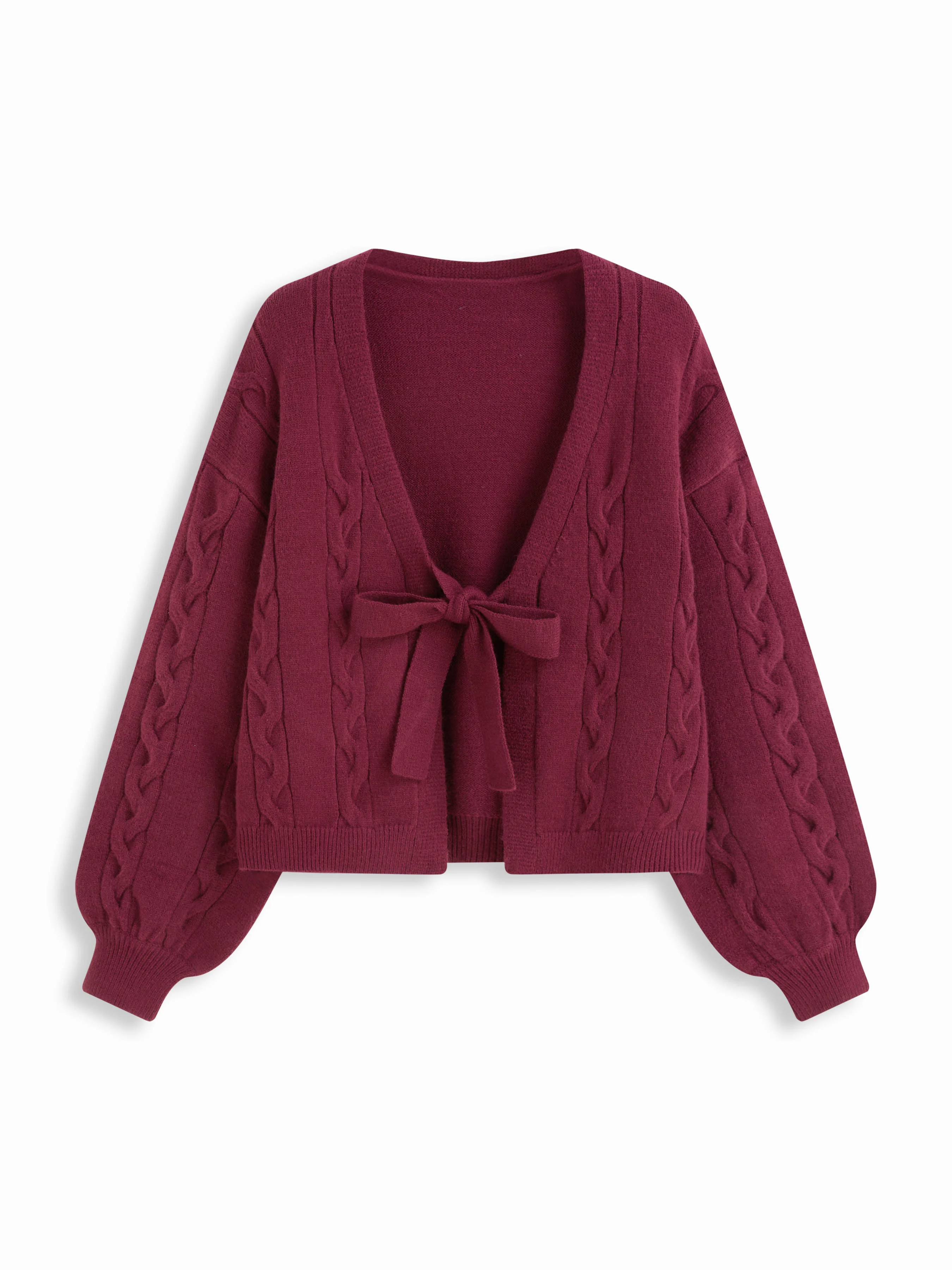 Cable Knit V-neck Knotted Cardigan Curve & Plus