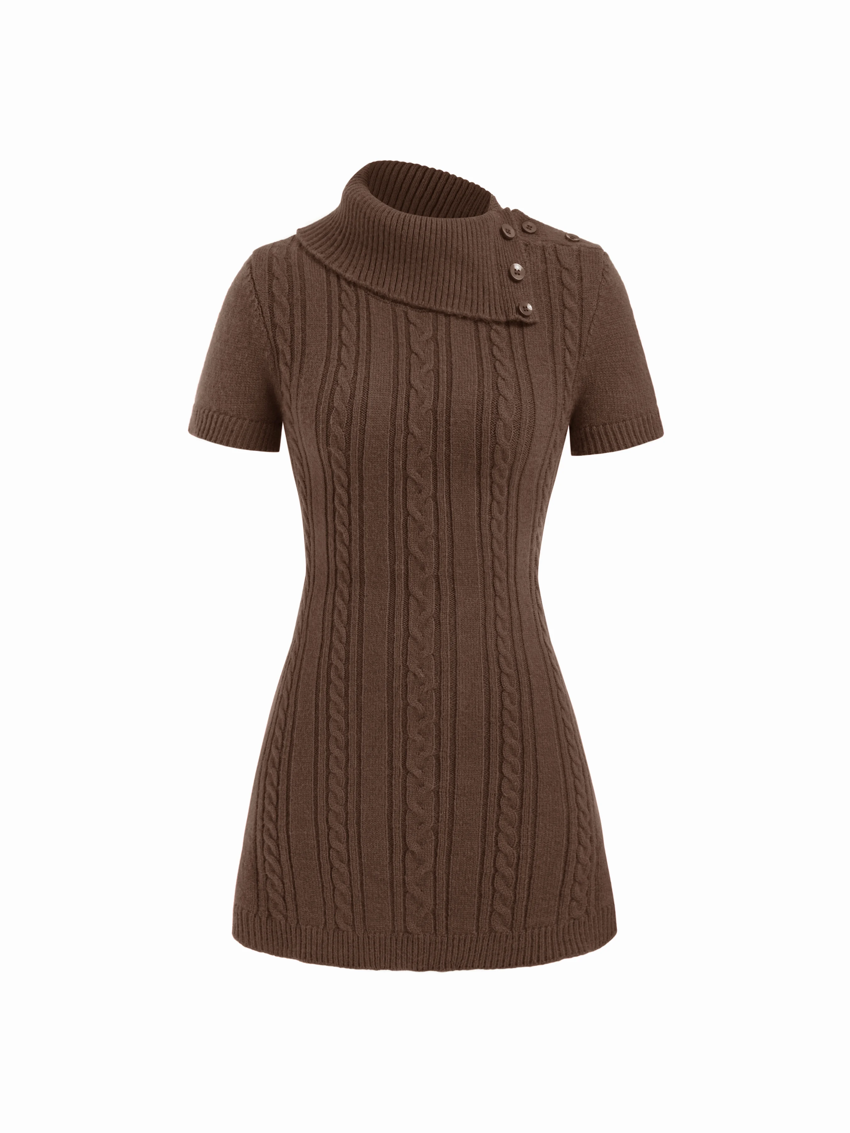 Cable Knit Asymmetrical Neck A-line Mini Dress