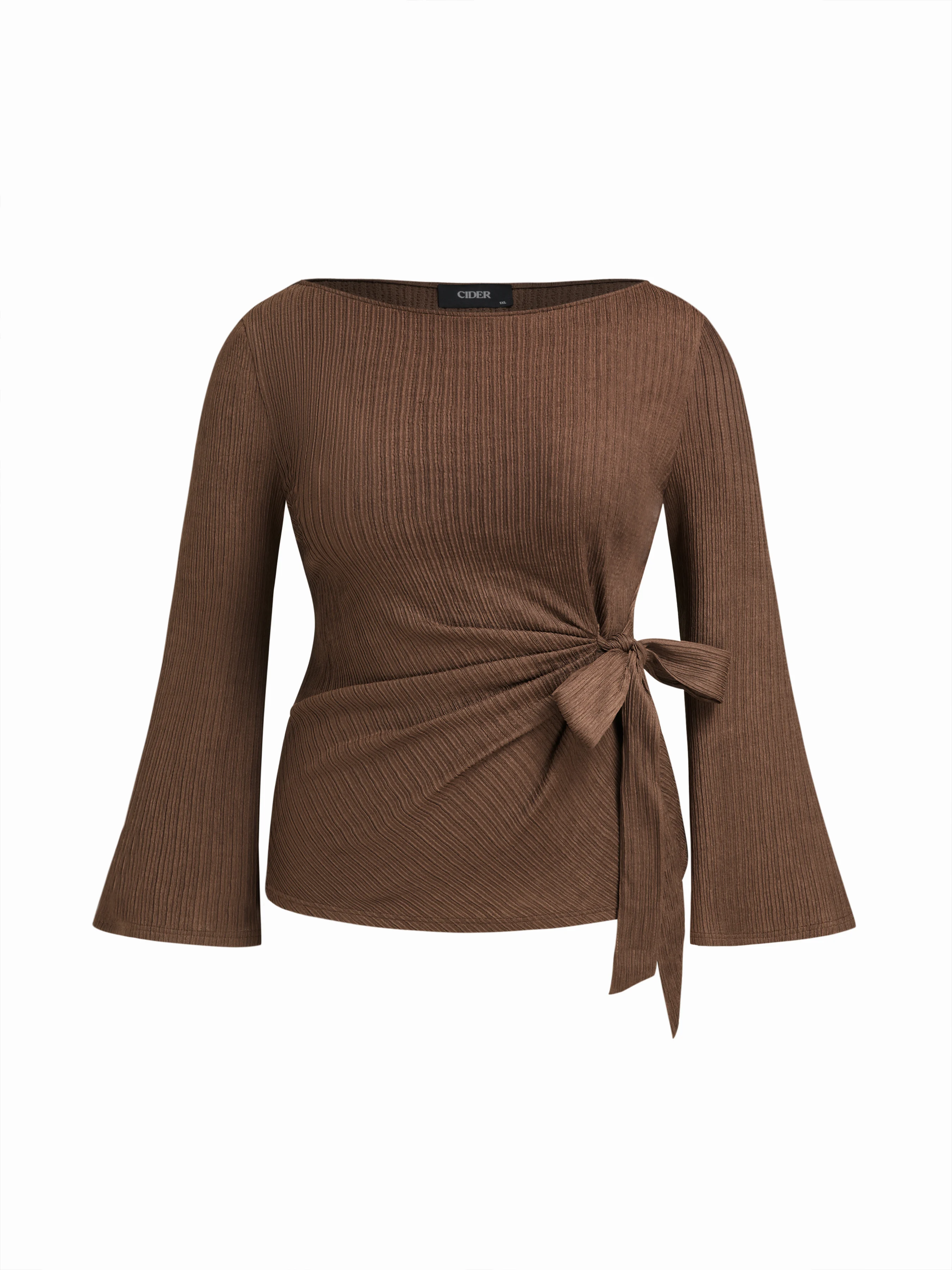 Boat Neck Textured Side Knotted Ruched Top Curve & Plus