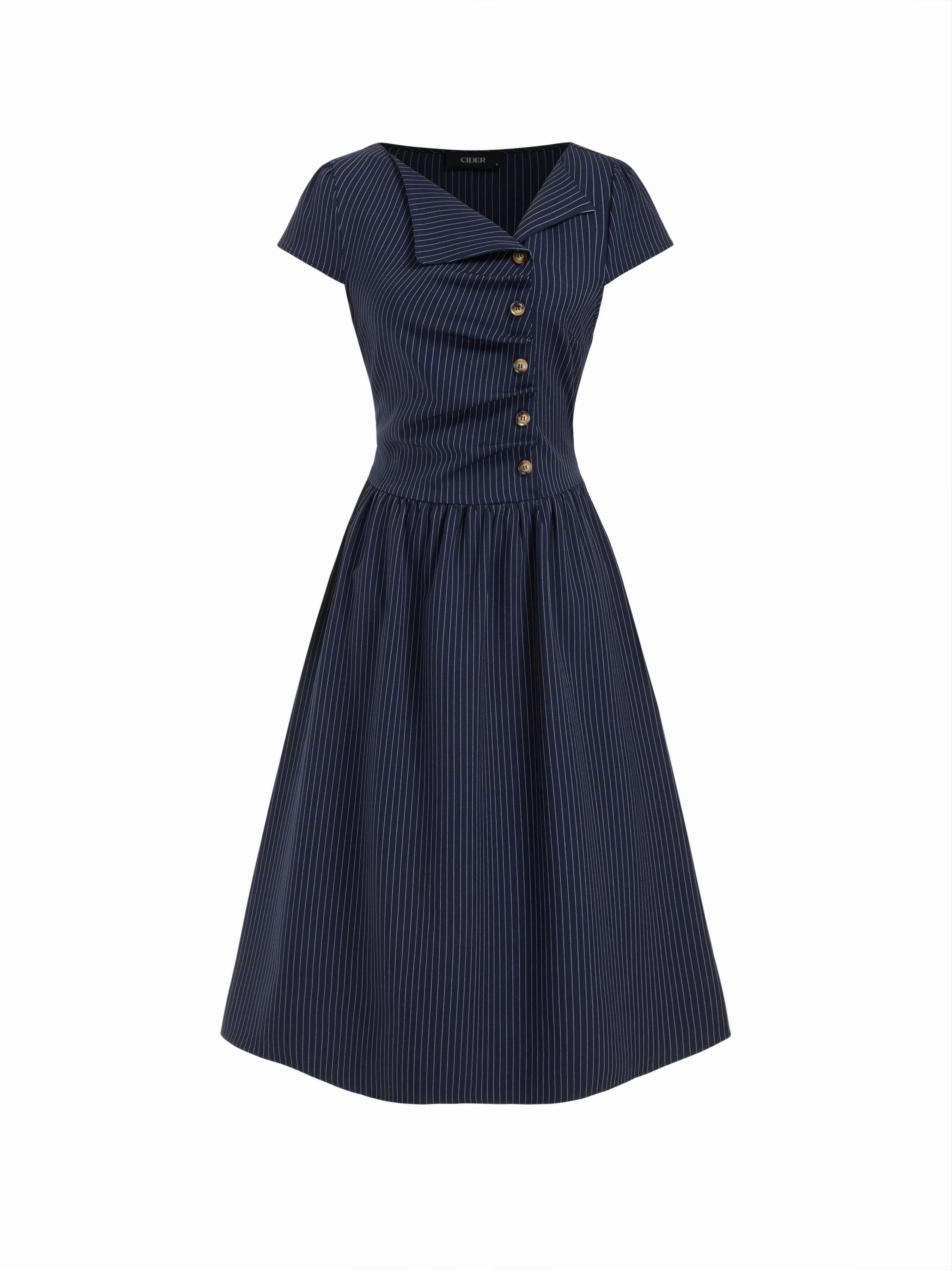 Asymmetrical Neck Tartan Ruched Tie Back Midi Flared Dress