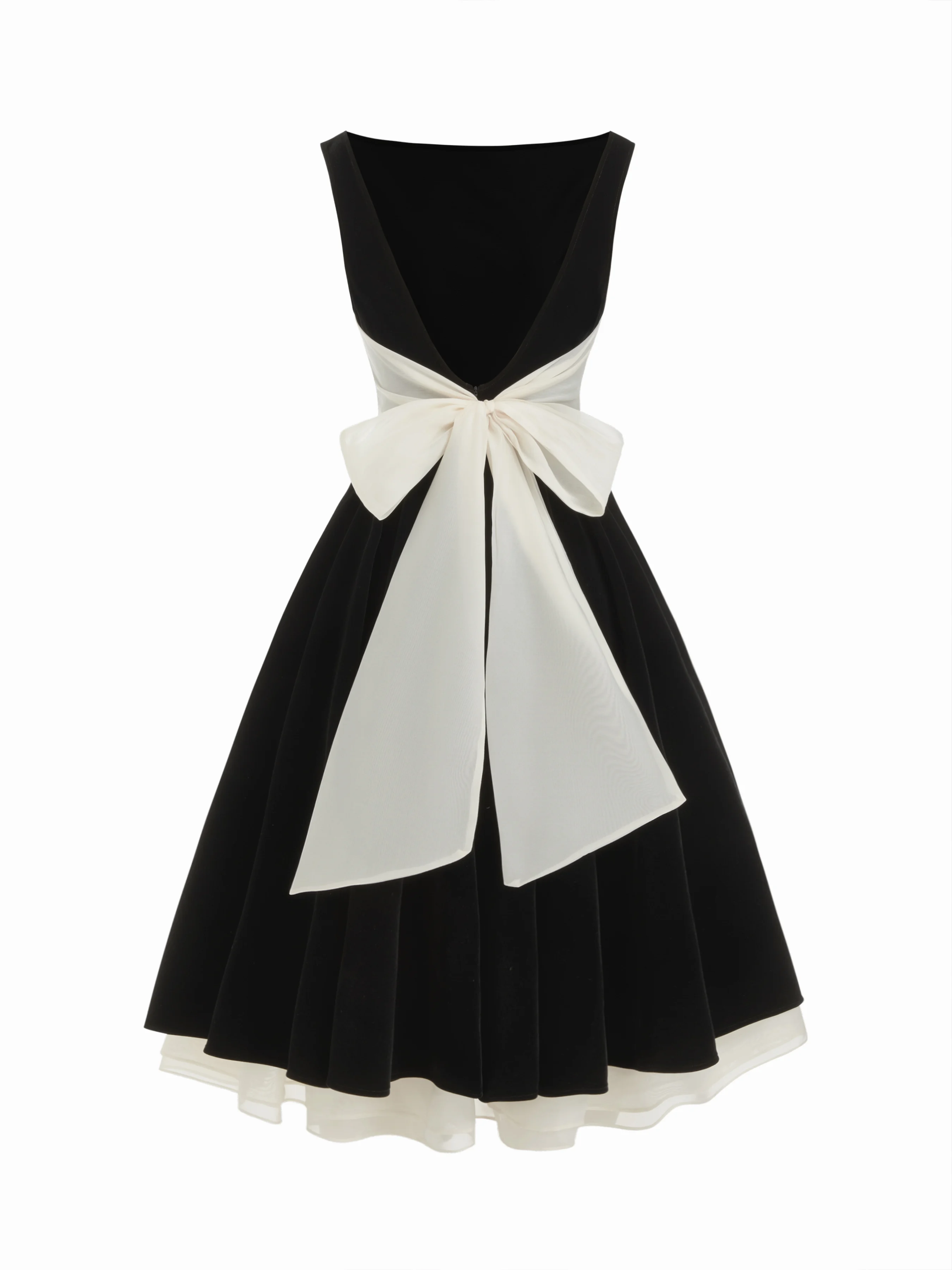 Velvet Sculptural Boat Neck Bowknot A-line Midi Dress