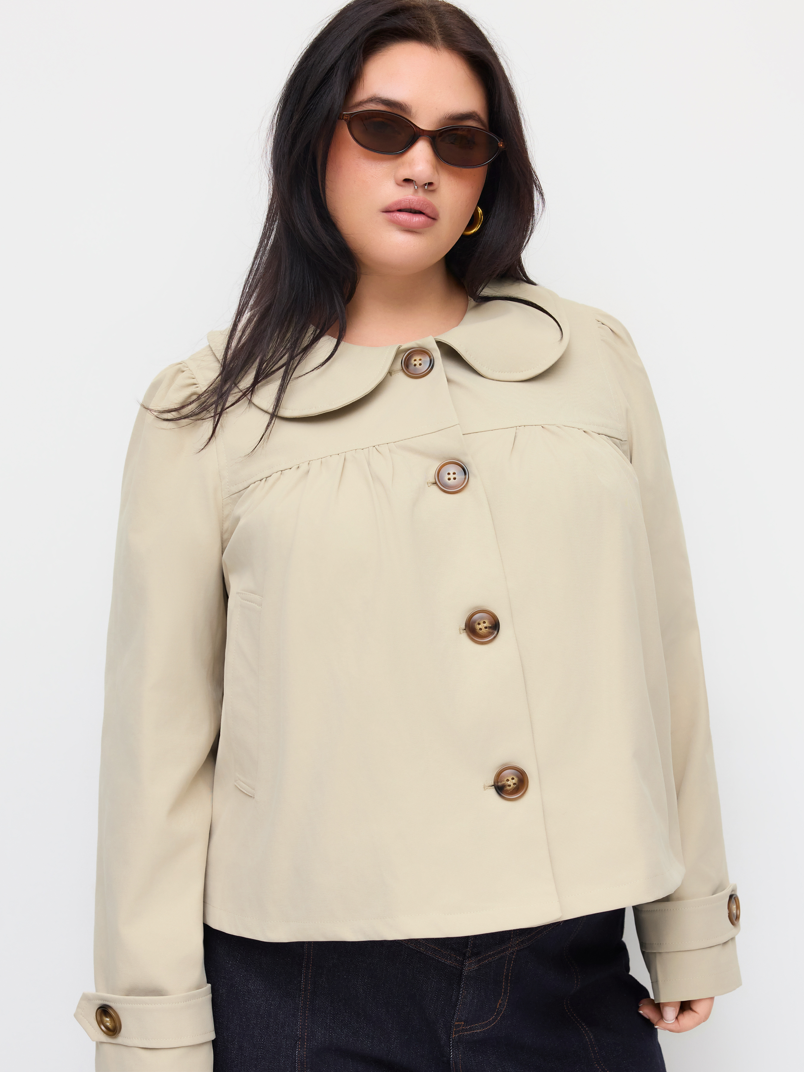 Peter Pan Collar Ruched Oversized Jacket Curve & Plus