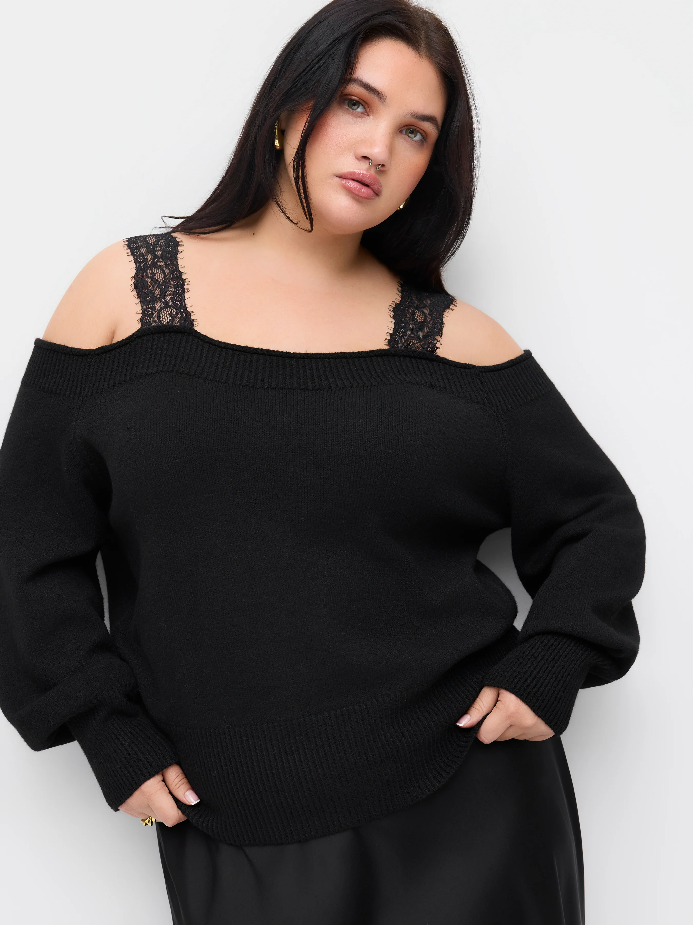 CIDER Lace Off-shoulder Sweater Curve & Plus