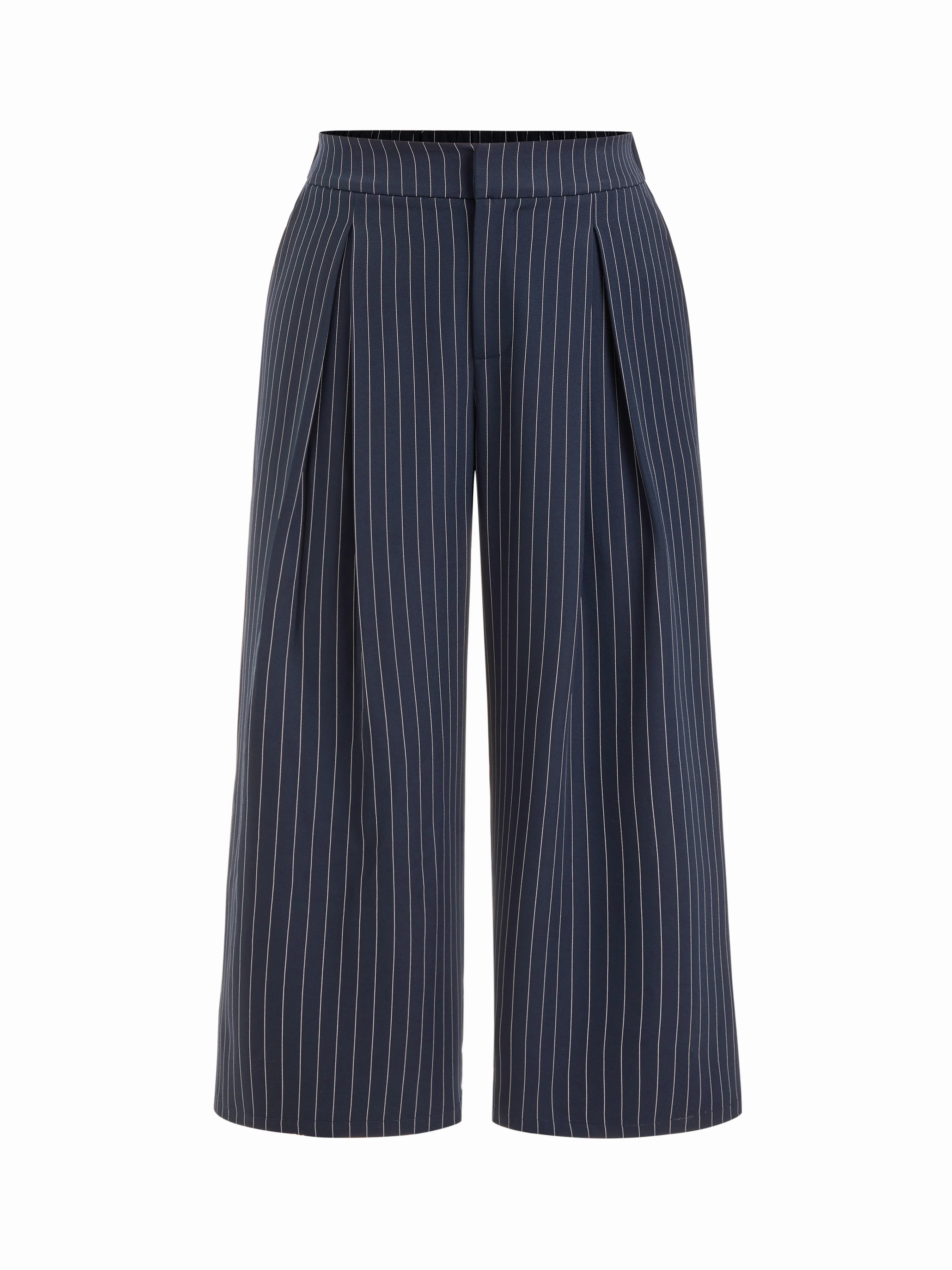 Mid Rise Stripe Pleated Wide Leg Trousers Curve & Plus