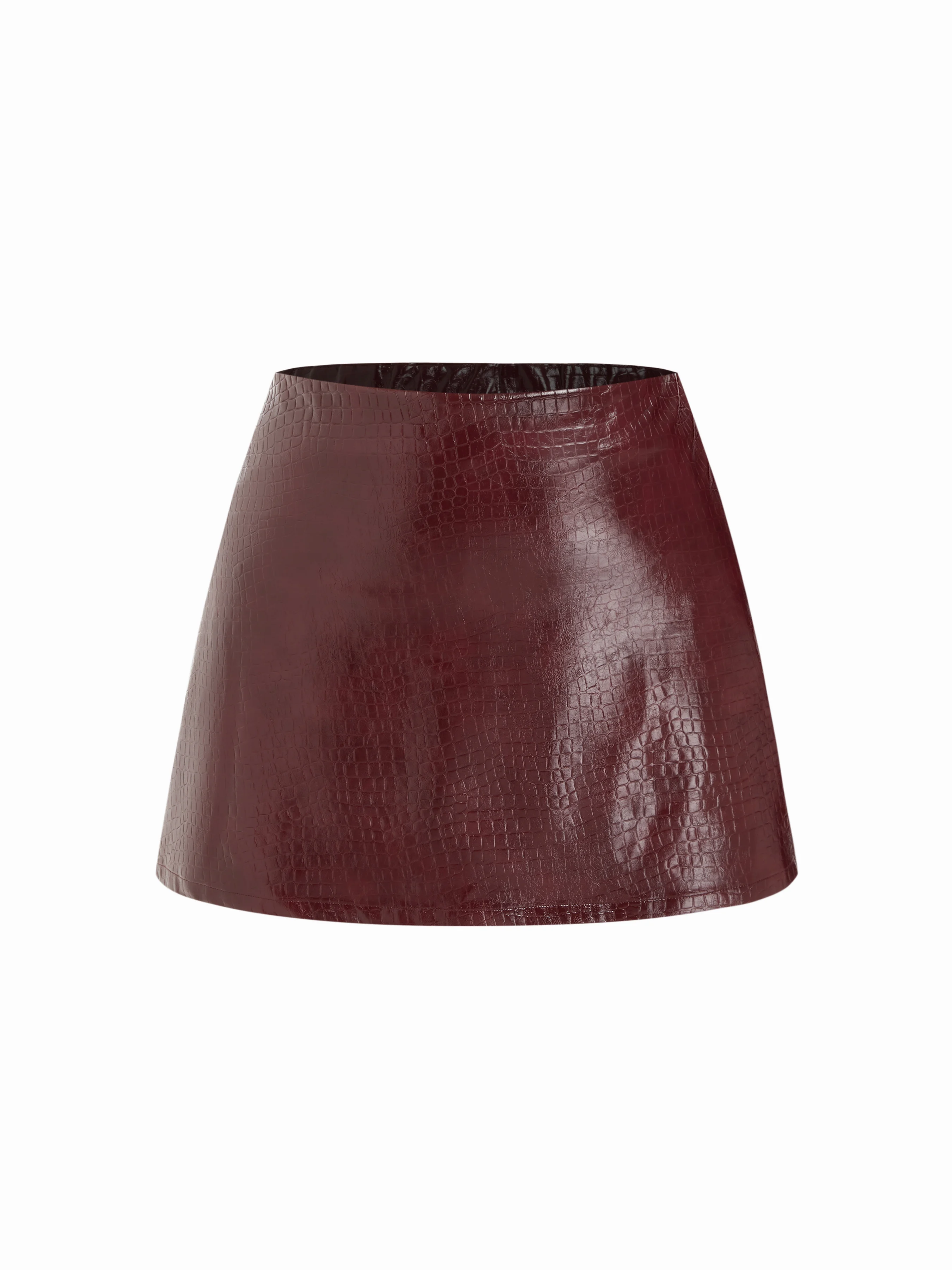 Faux Leather Mid Rise Crocodile Pattern Mini Skort Curve & Plus