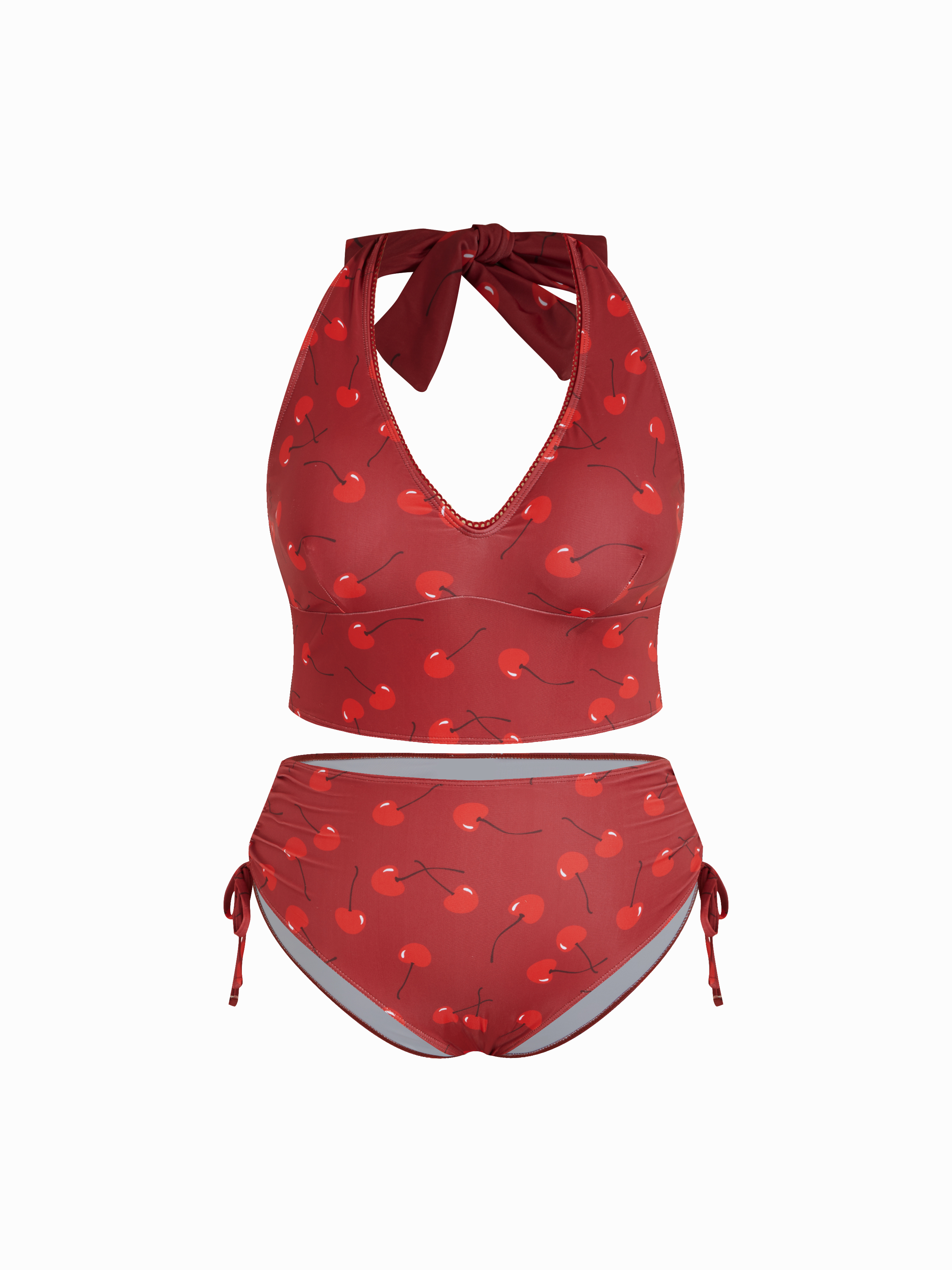 Halter Floral Drawstring Full Coverage Tankini Bikini Set Curve & Plus