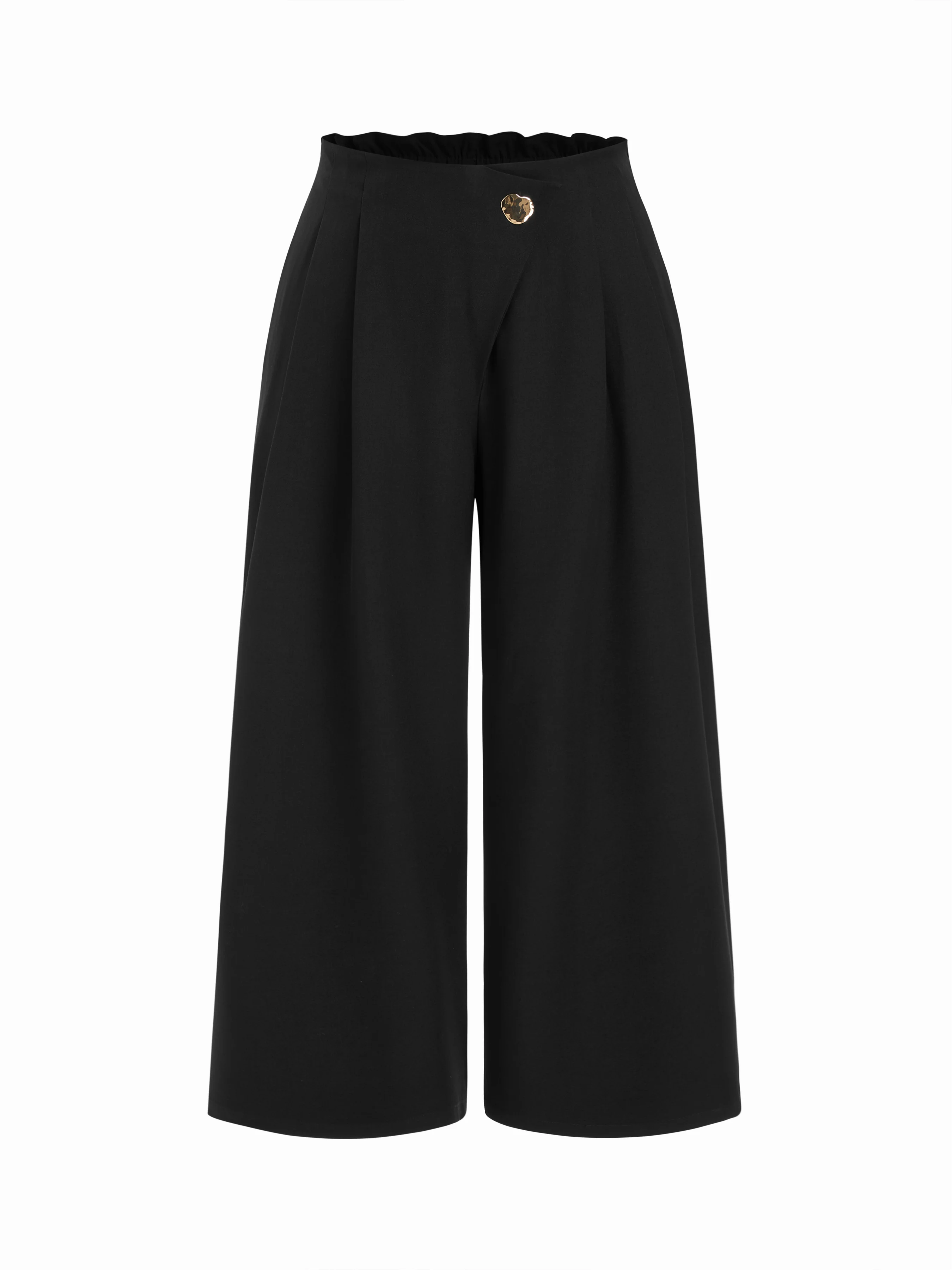 Mid Rise Metal Detail Pleated Wide Leg Trousers Curve & Plus