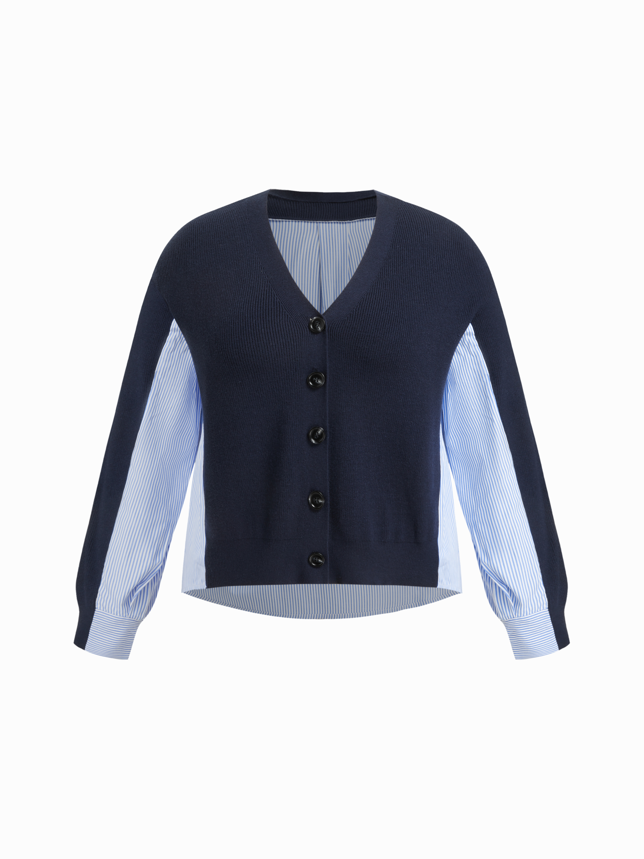 Knit Striped Two Tone Patched V-neck Cardigan Curve & Plus
