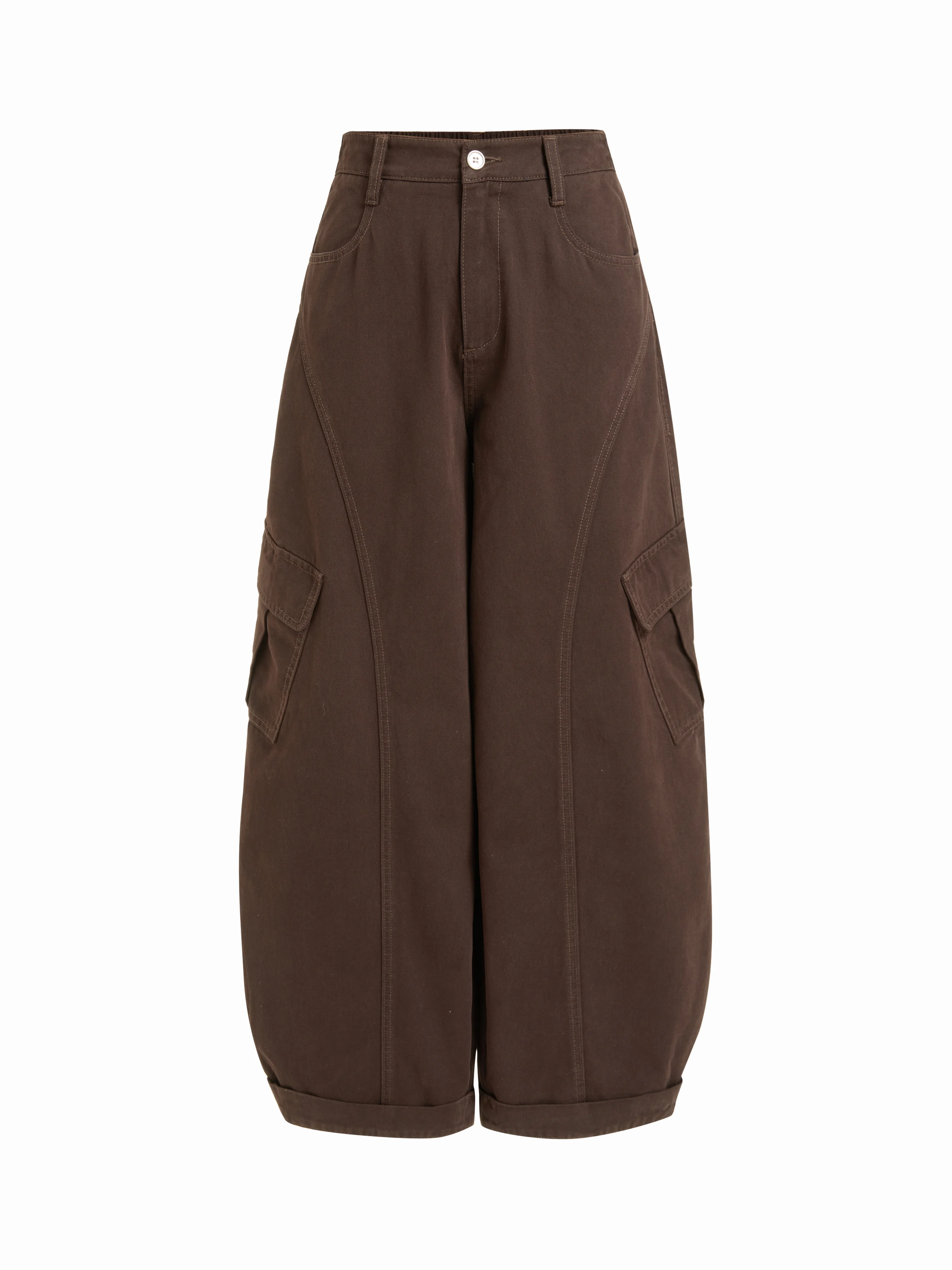 Cotton-blend Mid Rise Pocket Barrel-leg Trousers