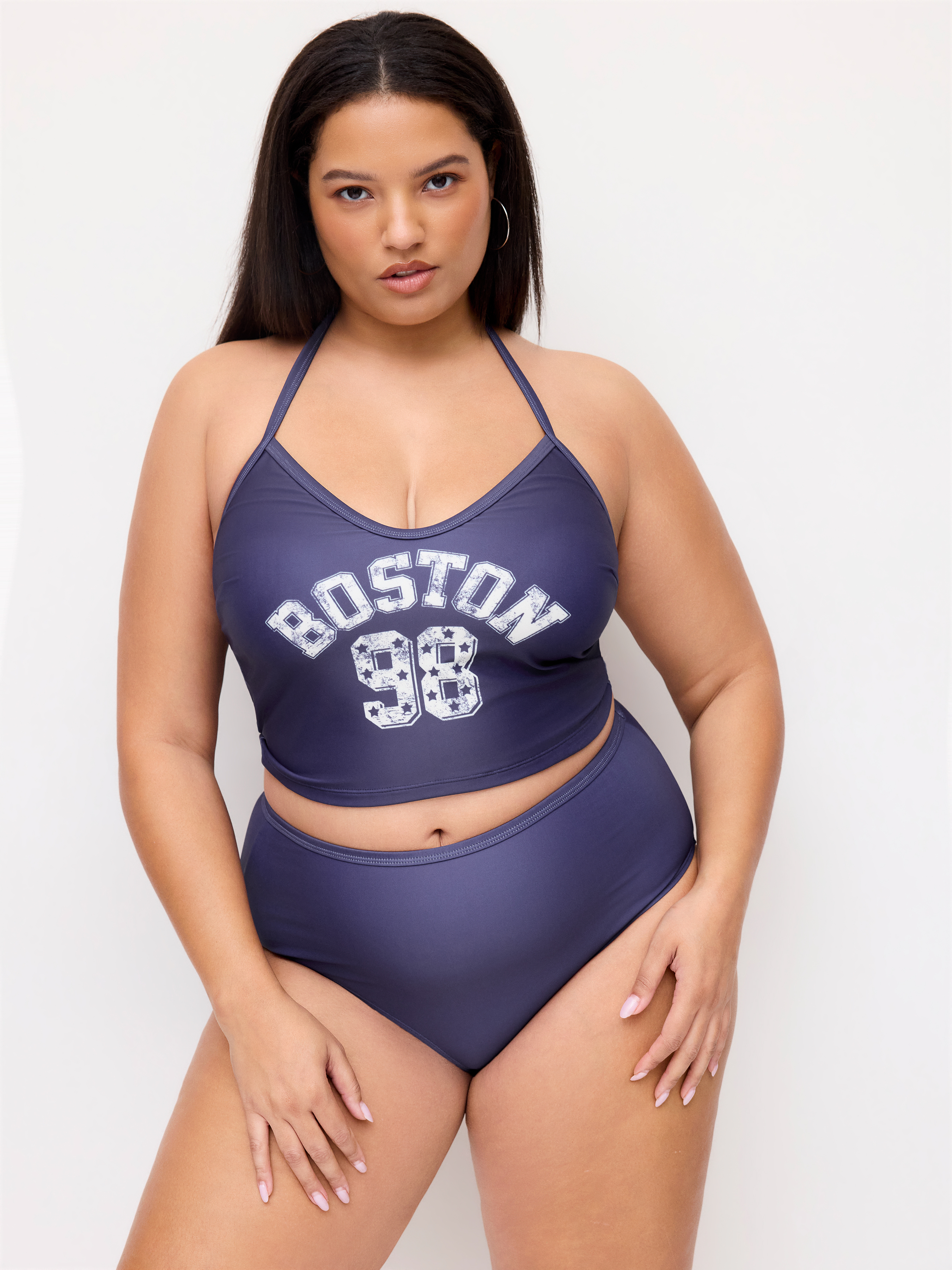 Boston 98 Graphic Tankini & Low Rise Full Coverage Bikini Set Curve & Plus