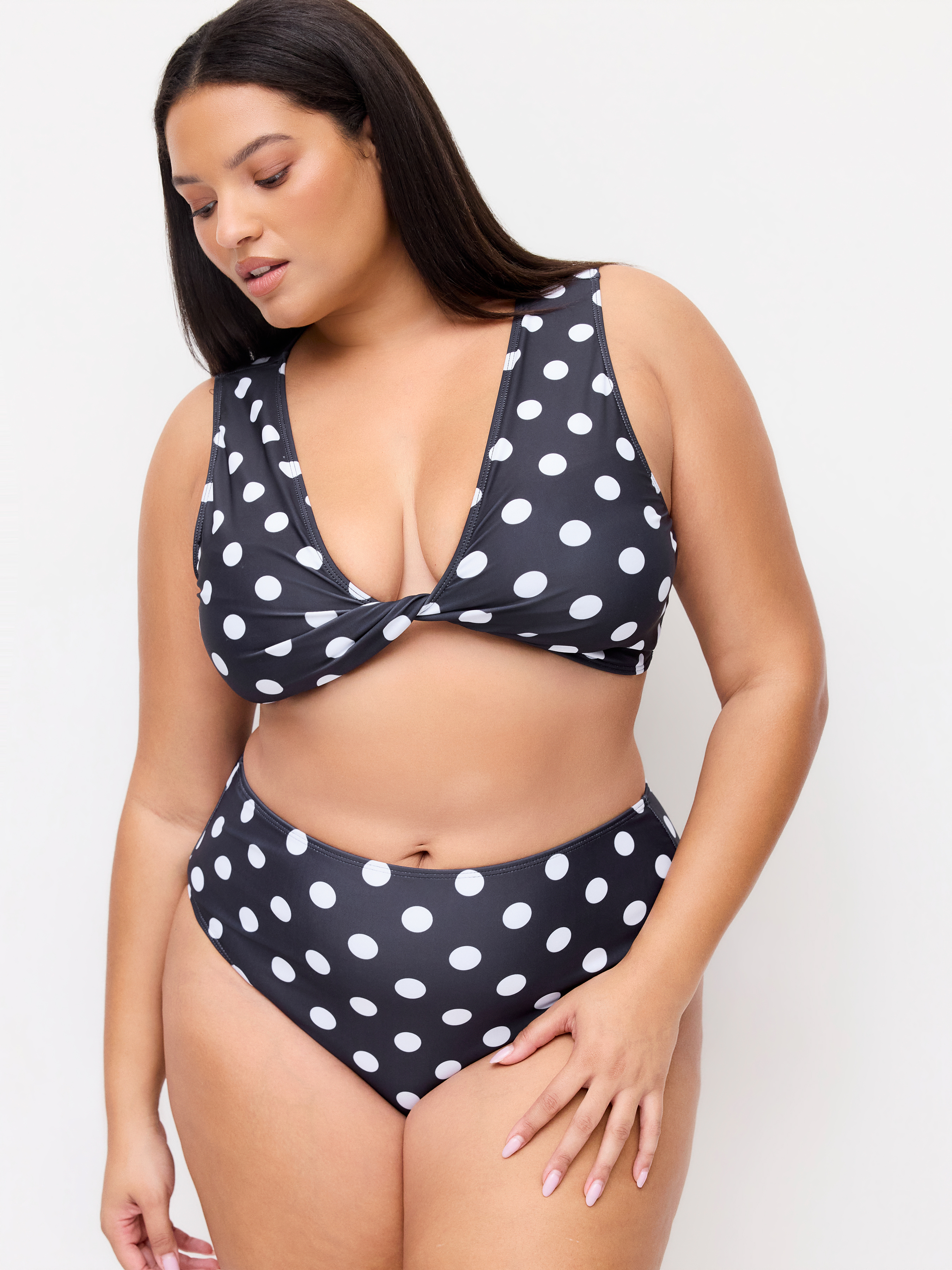 V-neck Polka Dot Twist Bracelet Shorts Bikini Set Curve & Plus