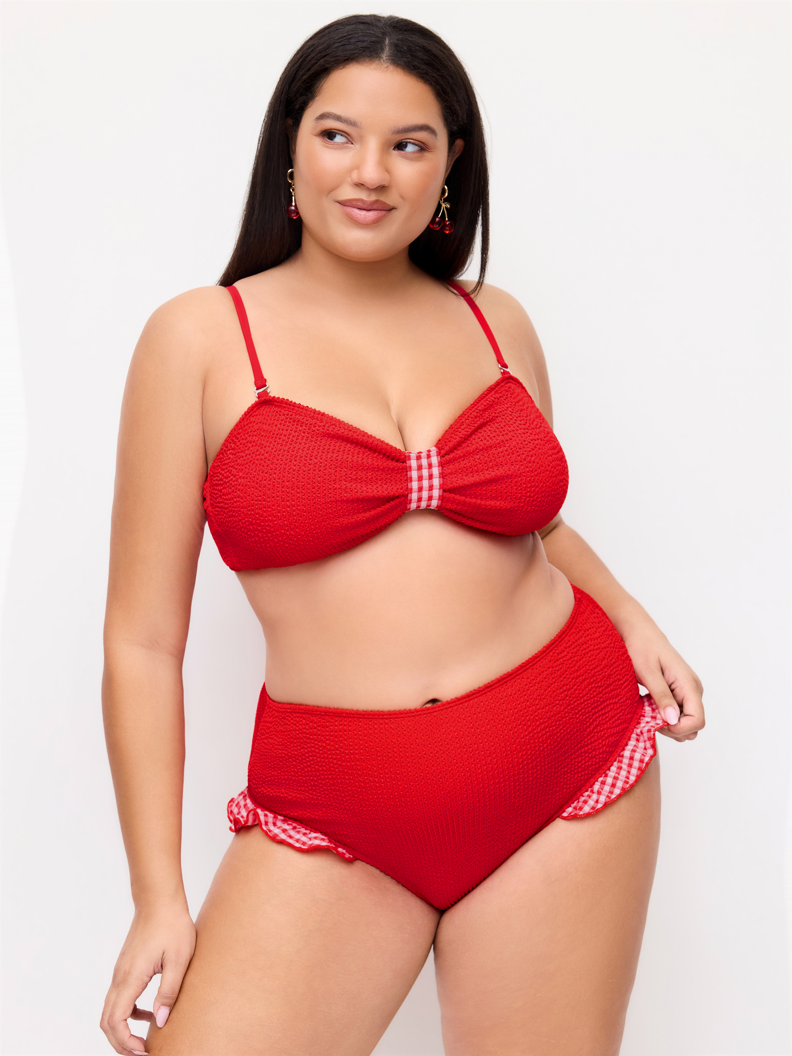 Two Way Smocked Bow Detail Sweetheart Bandeau Bikini Set Curve & Plus