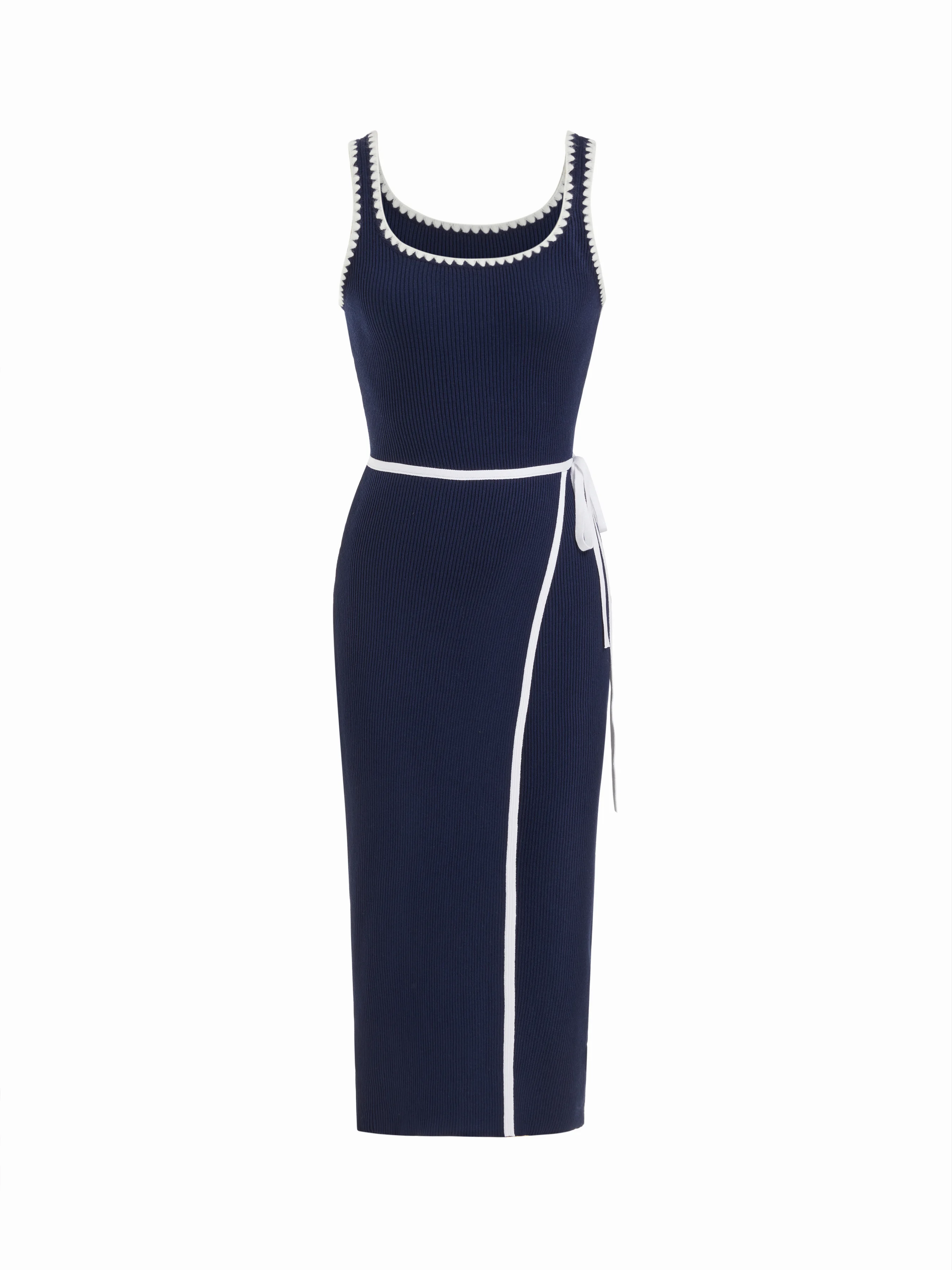 Scoop Neck Colorblock Contrasting Binding Knotted Midi Dress