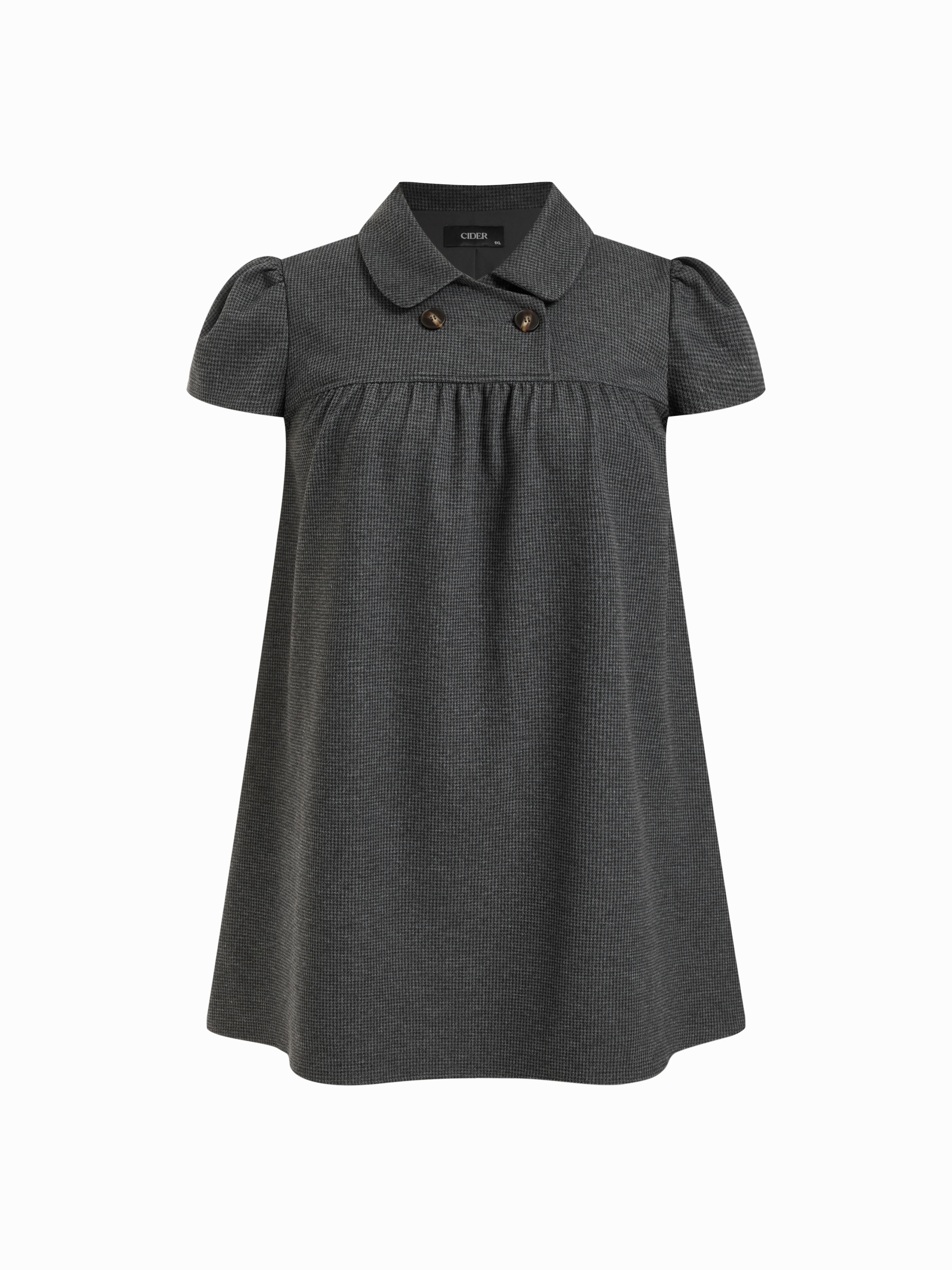 Peter Pan Collar Houndstooth Button Mini Dress Curve & Plus