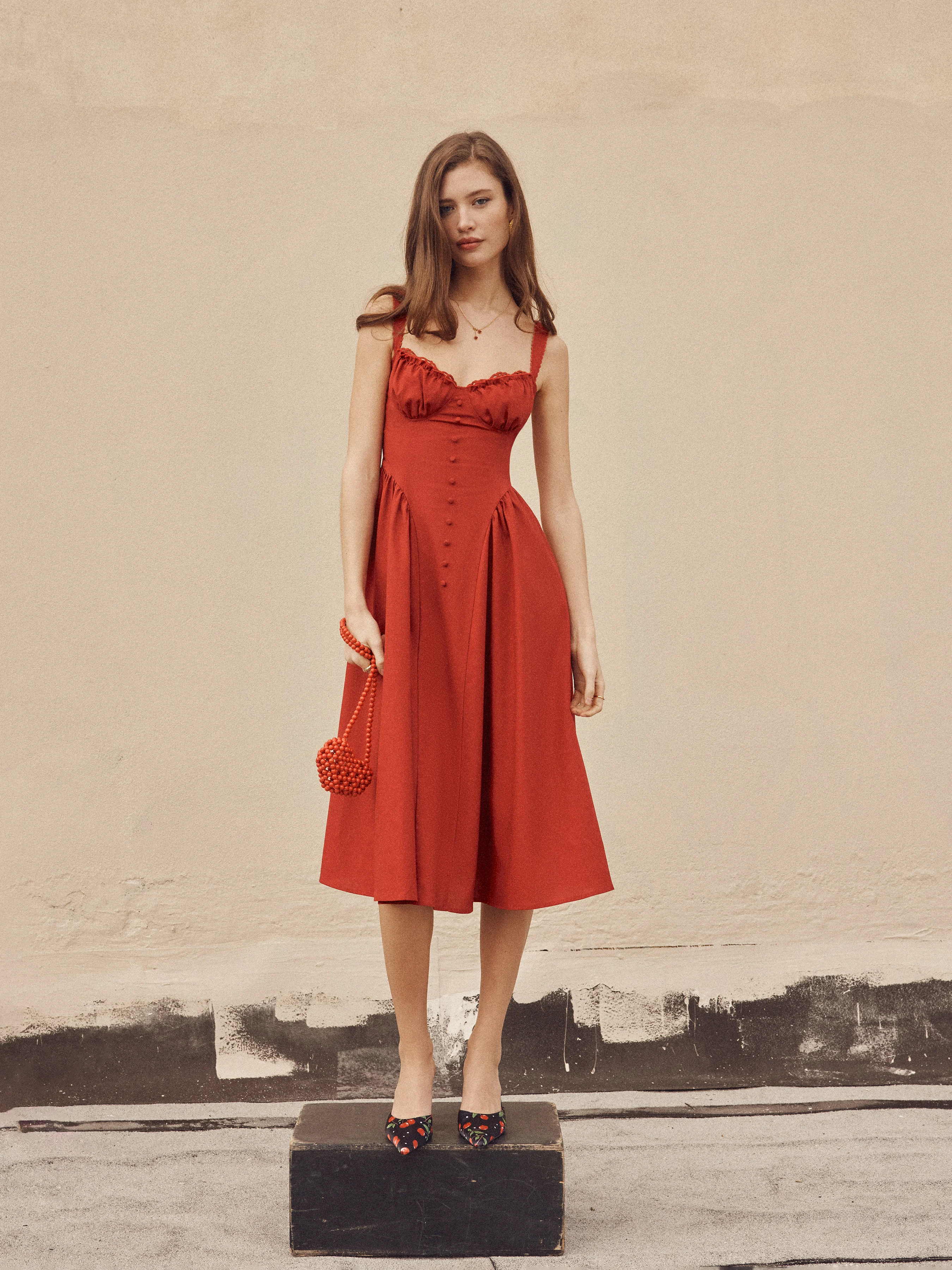 Cotton-blend Sculptural U-neckline Ruffled Lace Up Flared Maxi Dress