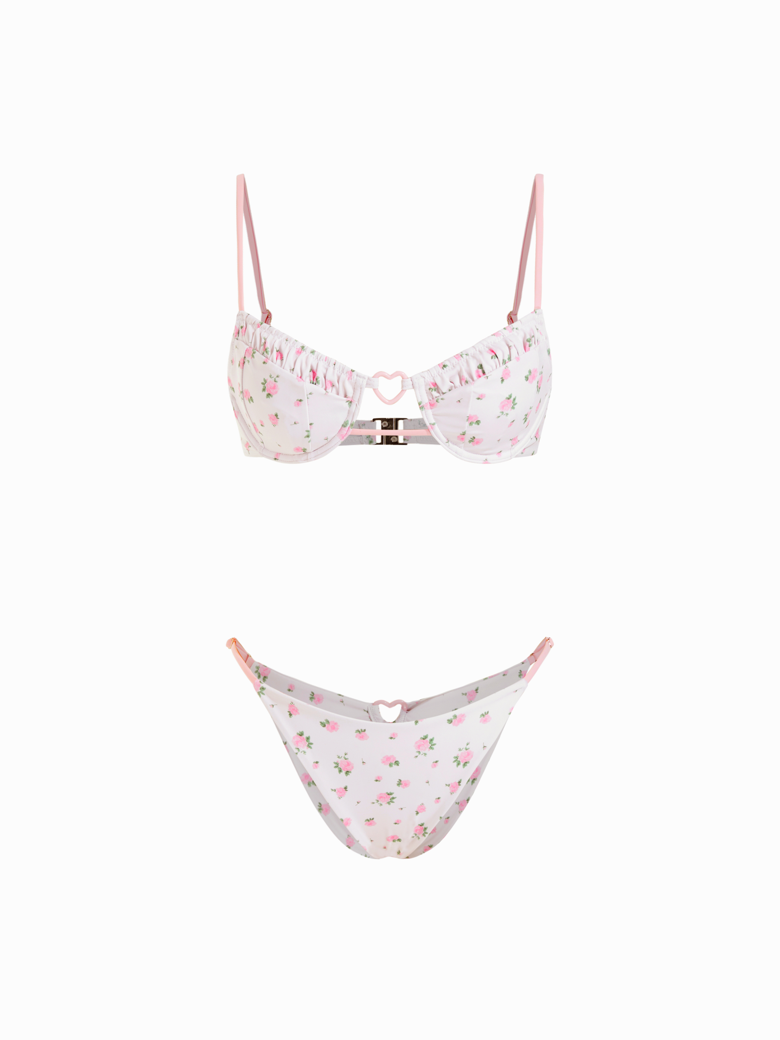 Floral Sweetheart Underwire Bikini Set With Heart Ring Detail