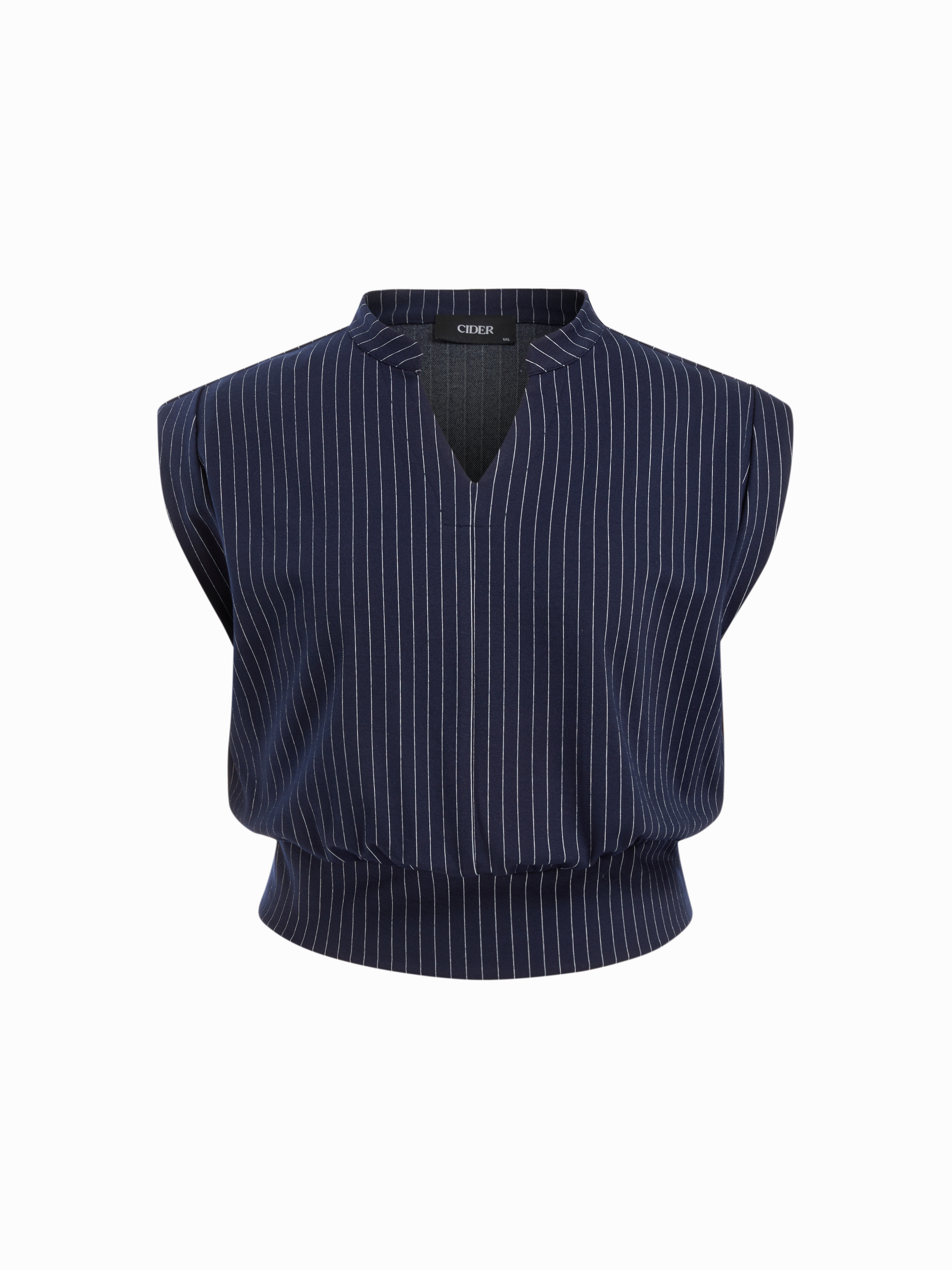 Stripe Stand Collar Sleeveless Oversized Top Curve & Plus