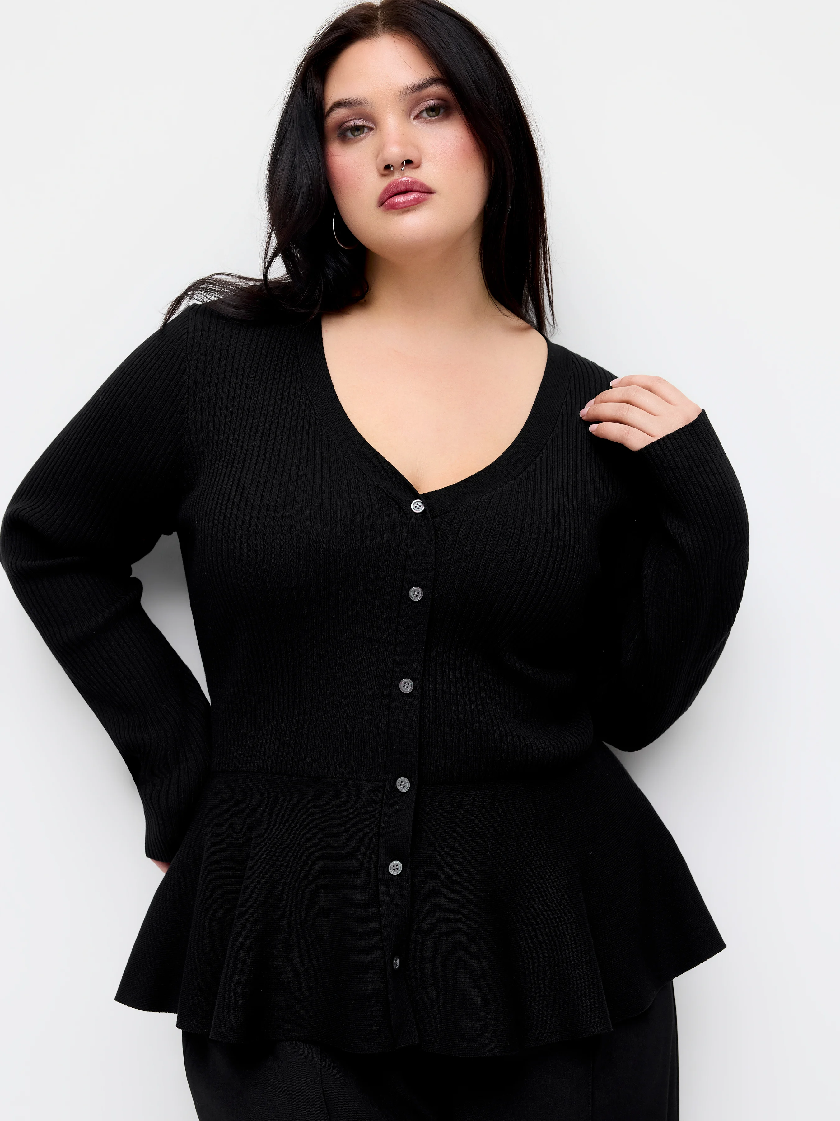 Knit V-neck Cinched Waist Button Cardigan