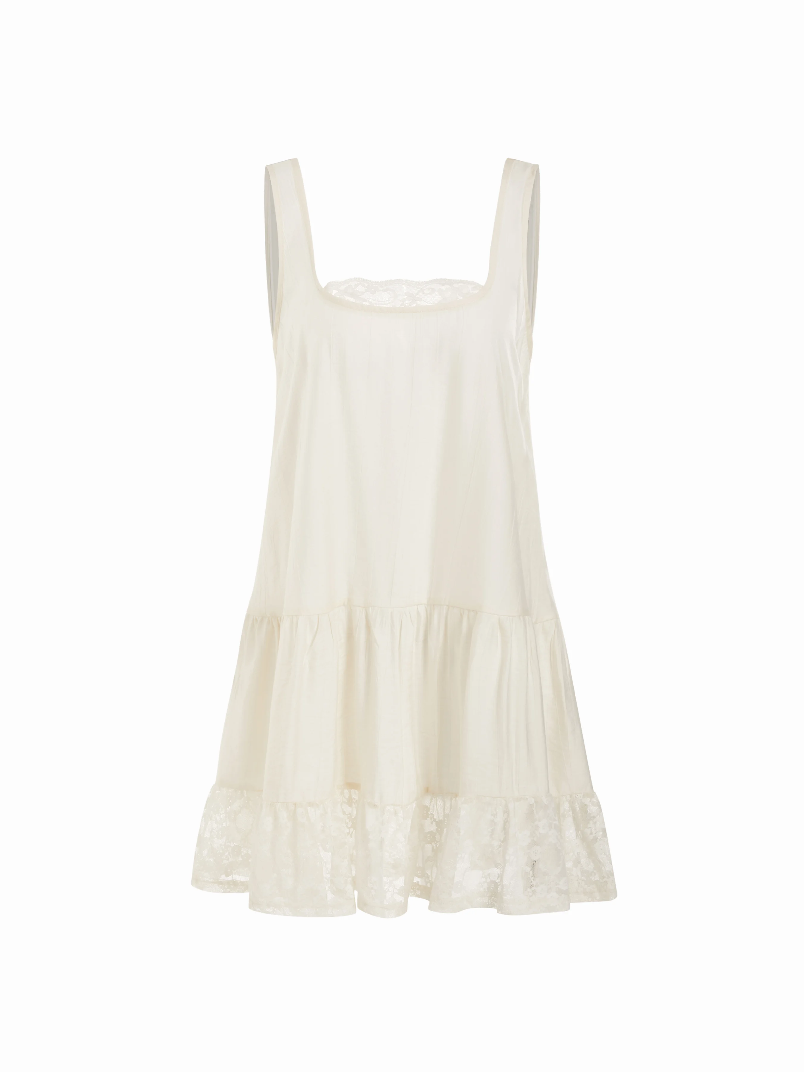 Oversized Square Neckline Lace Trim Mini Nightdress