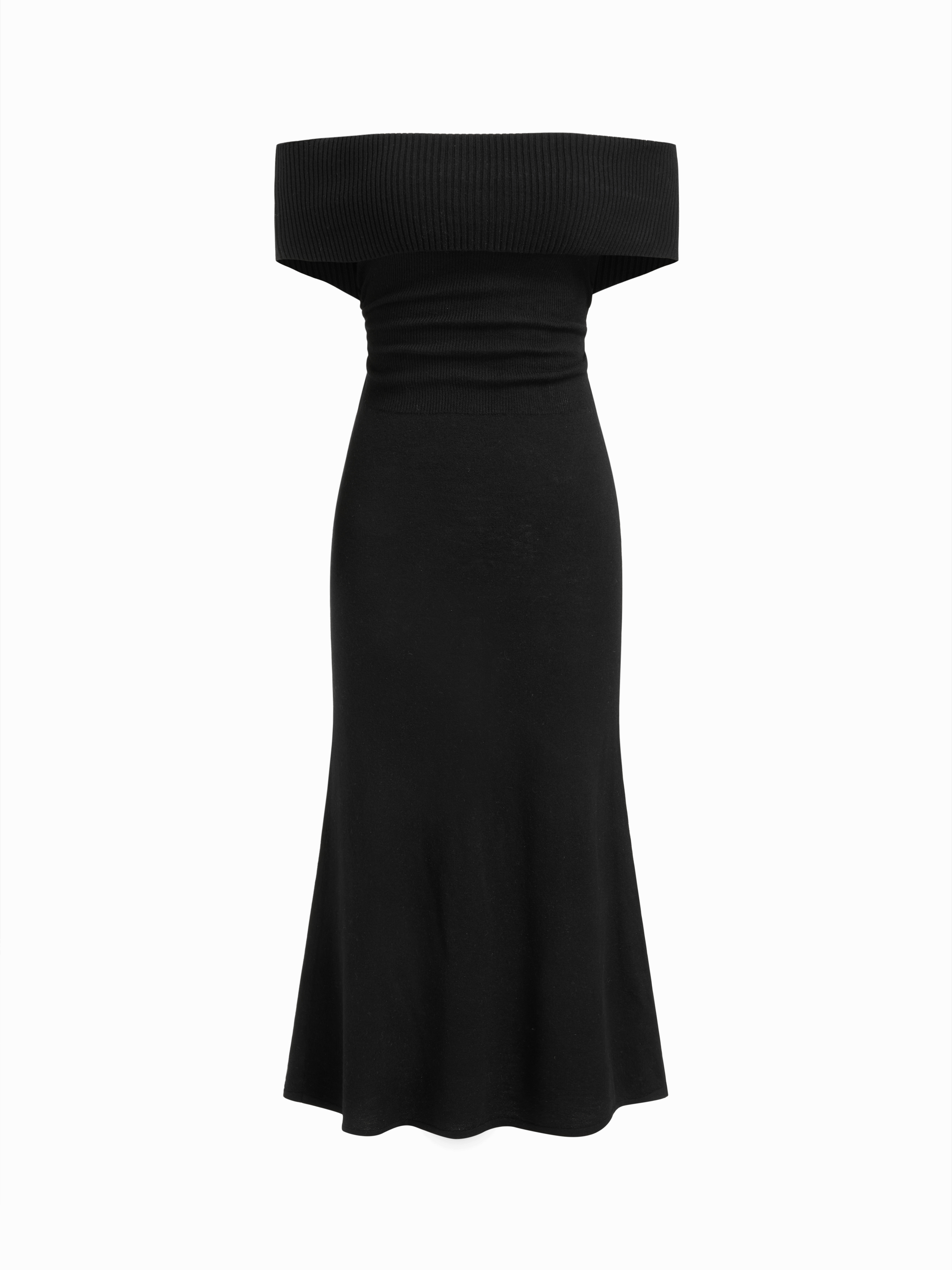 Wool-blend Knit Off-Shoulder Ruched Mermaid Maxi Dress