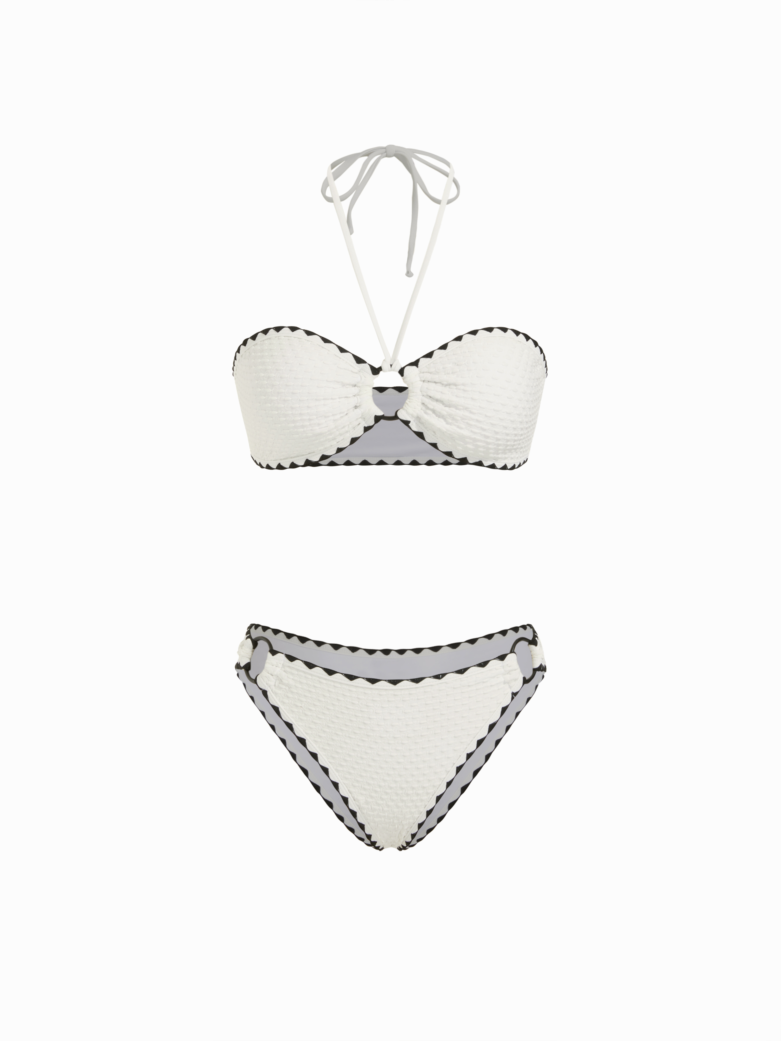 Halter Neckline O-Ring Ruched Solid Bikini Sets