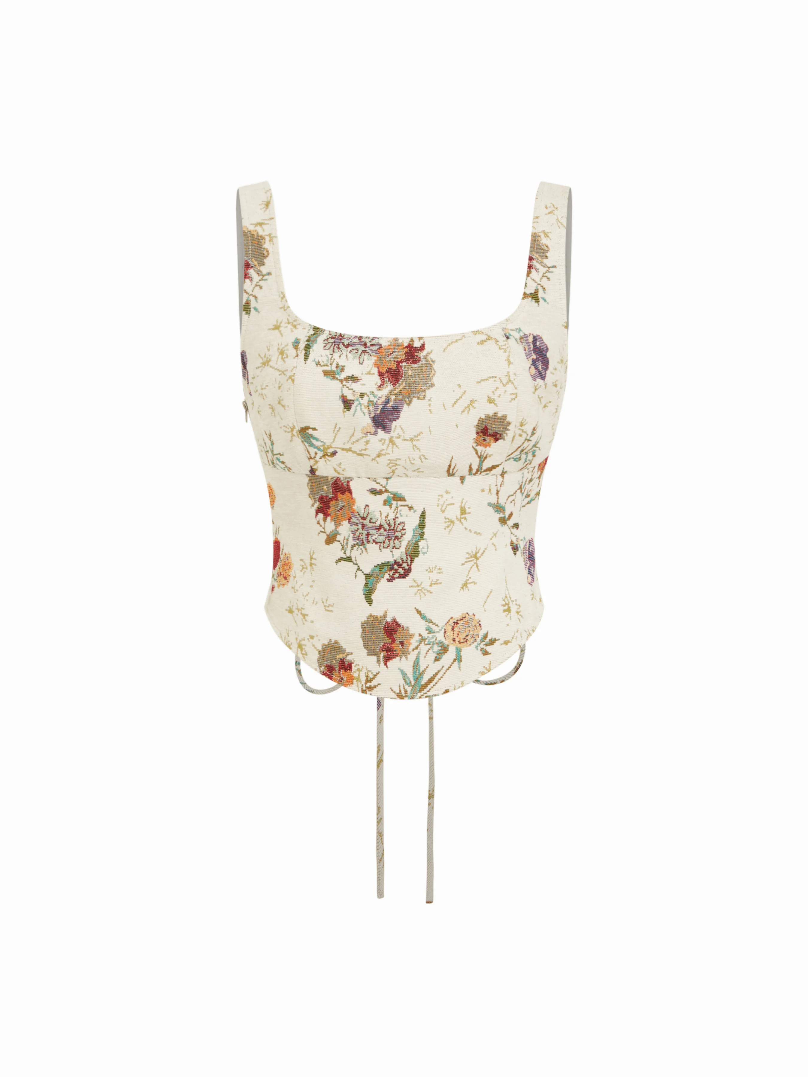 Scoop Neckline Floral Lace Up Crop Tank Top