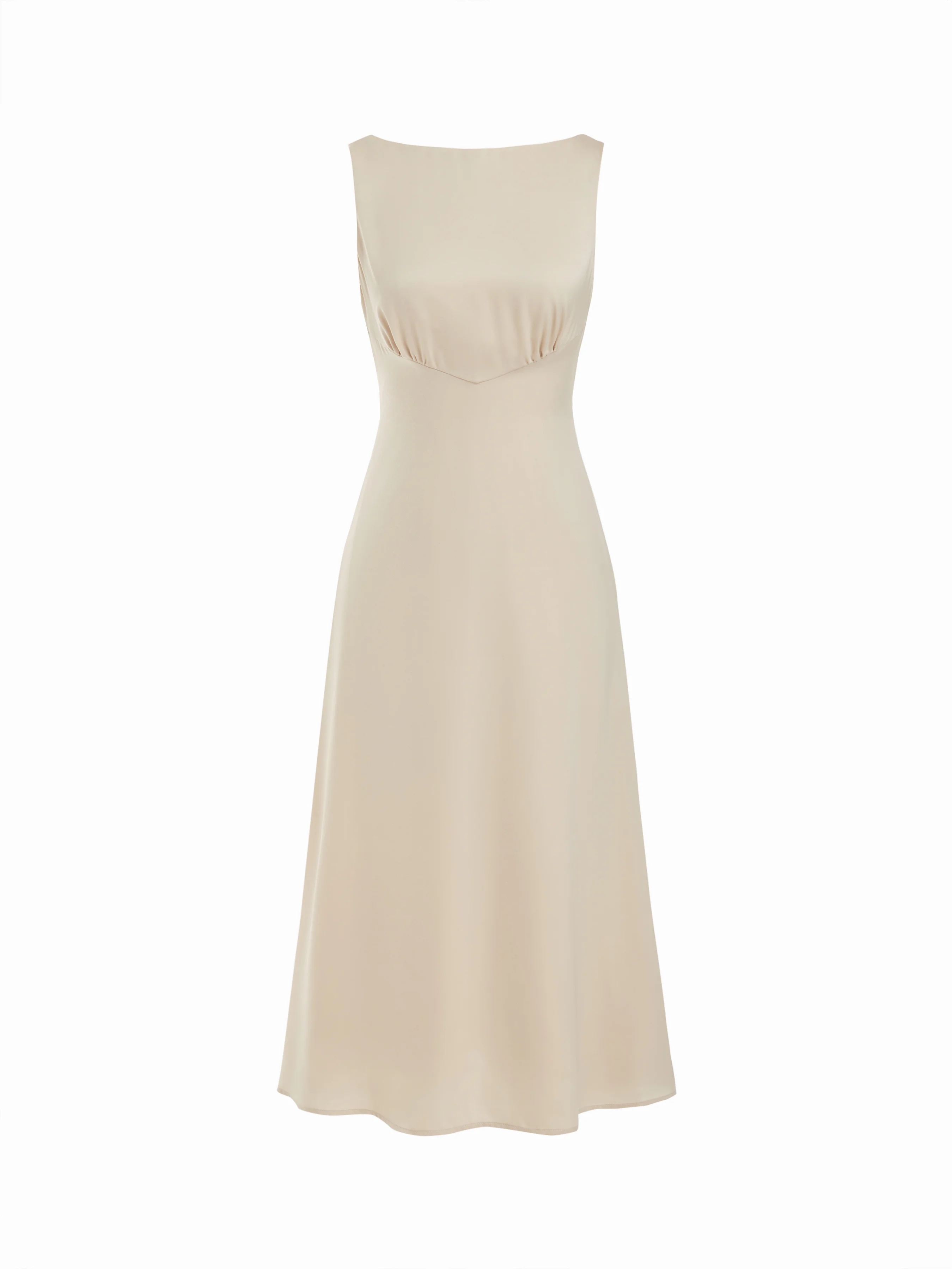 Satin Boat Neck Backless Bowknot Ruched A-line Midi Dress