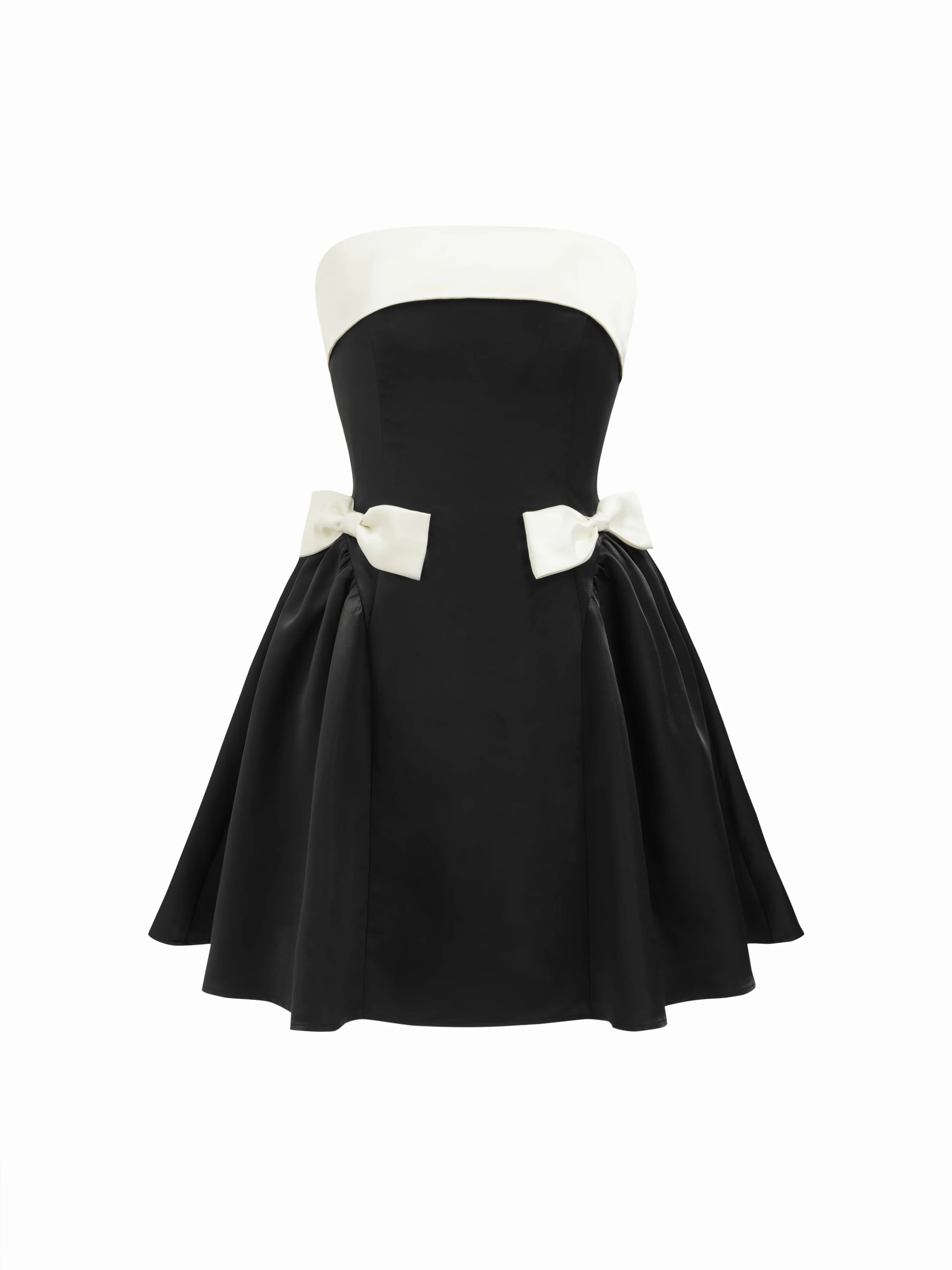 Satin Sculptural Colorblock Bandeau Bowknot A-line Mini Dress