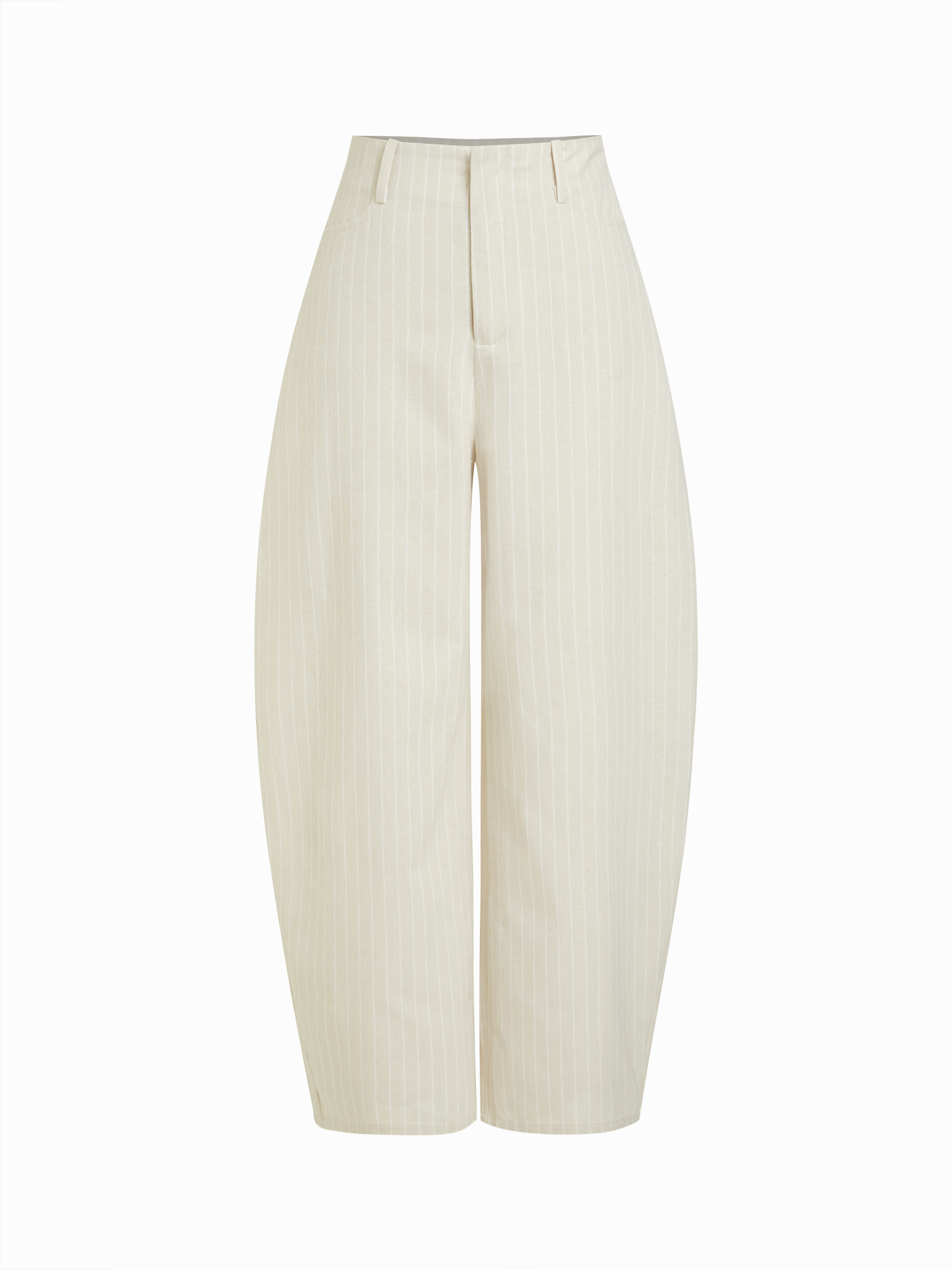 Linen-blend Mid Rise Striped Tapered Trousers