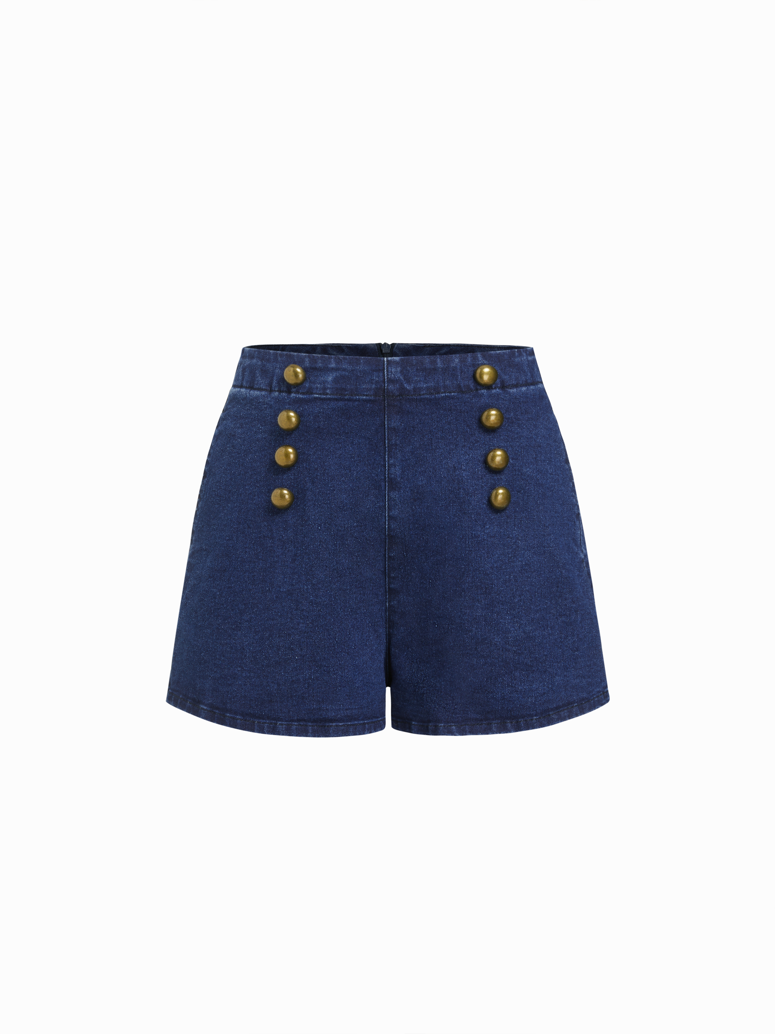 Denim Mid Rise Wide Leg Shorts With Metal Detail