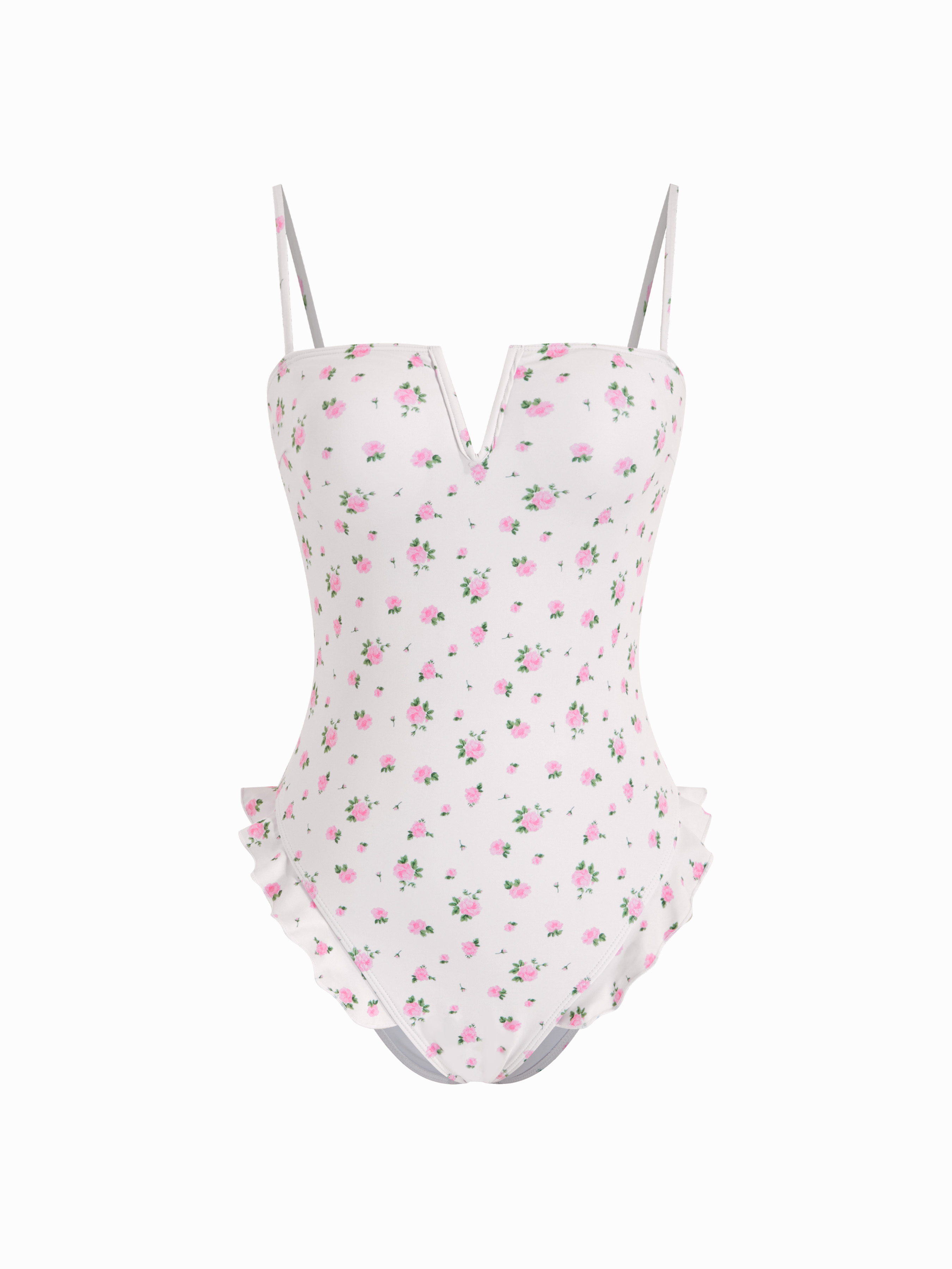 Floral Square Neck Ruffle Hem One-piece Swimsuit