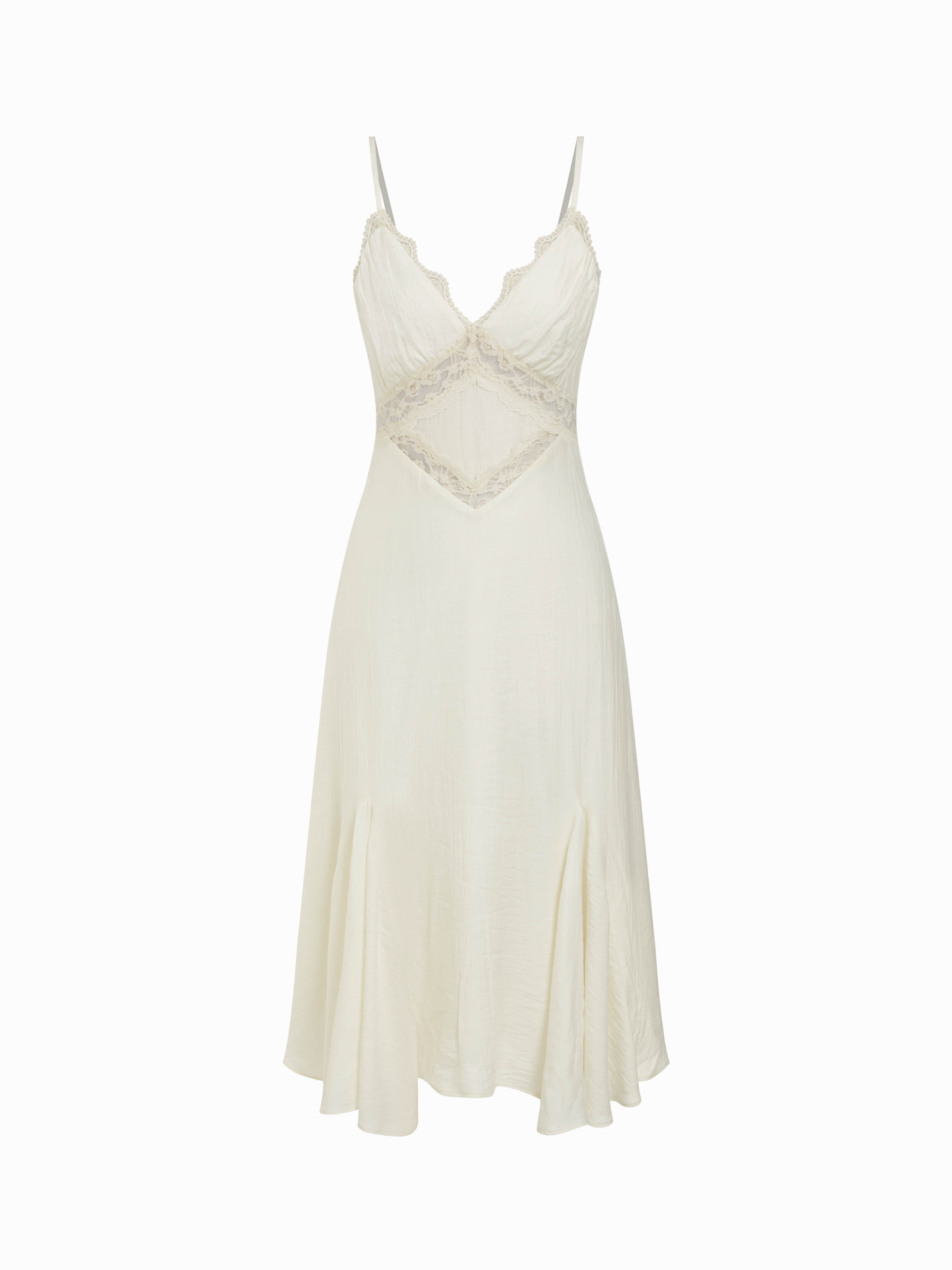 V-neck Lace Panel A-line Cami Midi Dress