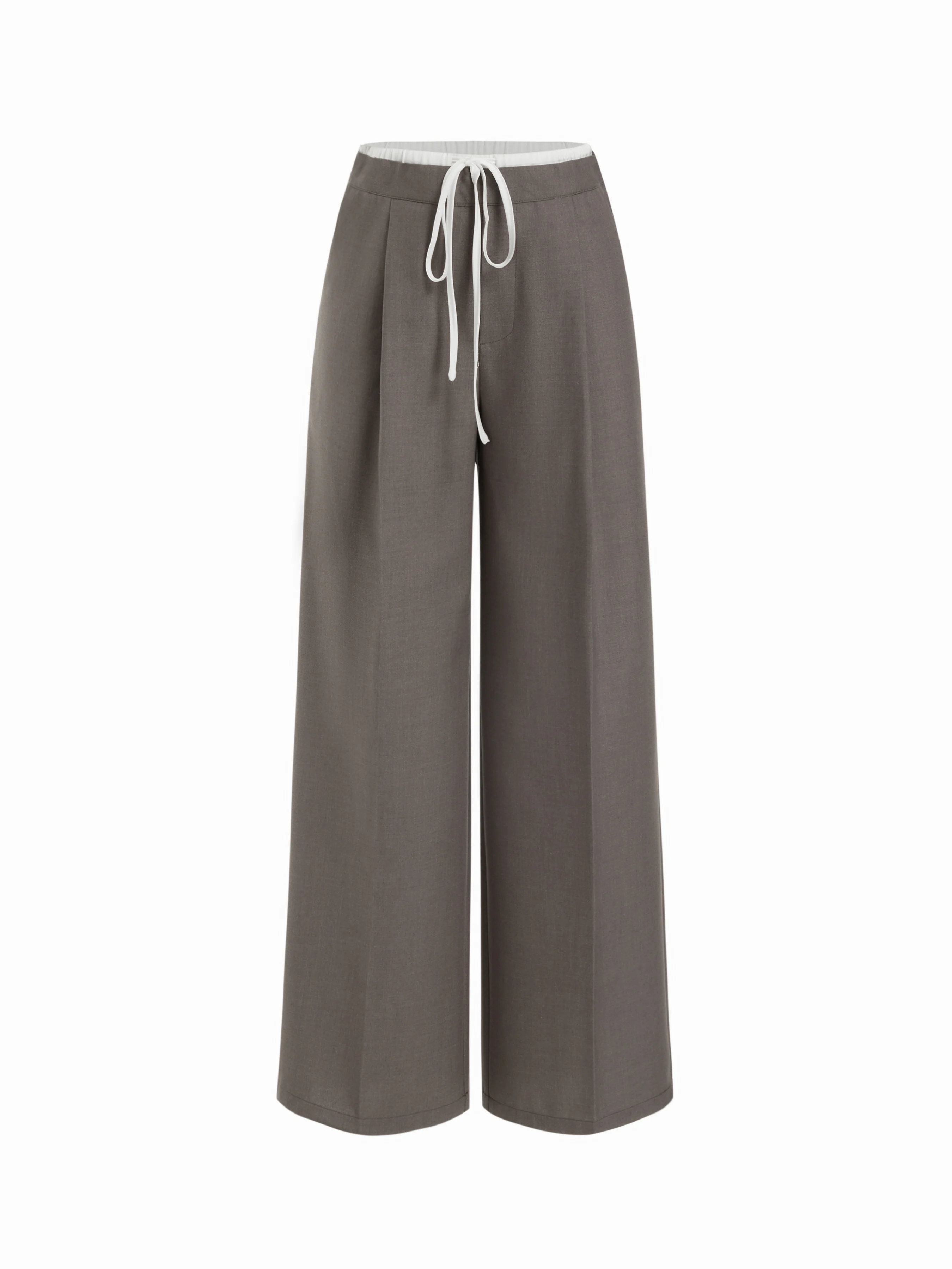 Mid Rise Drawstring Pleated Straight Leg Trousers