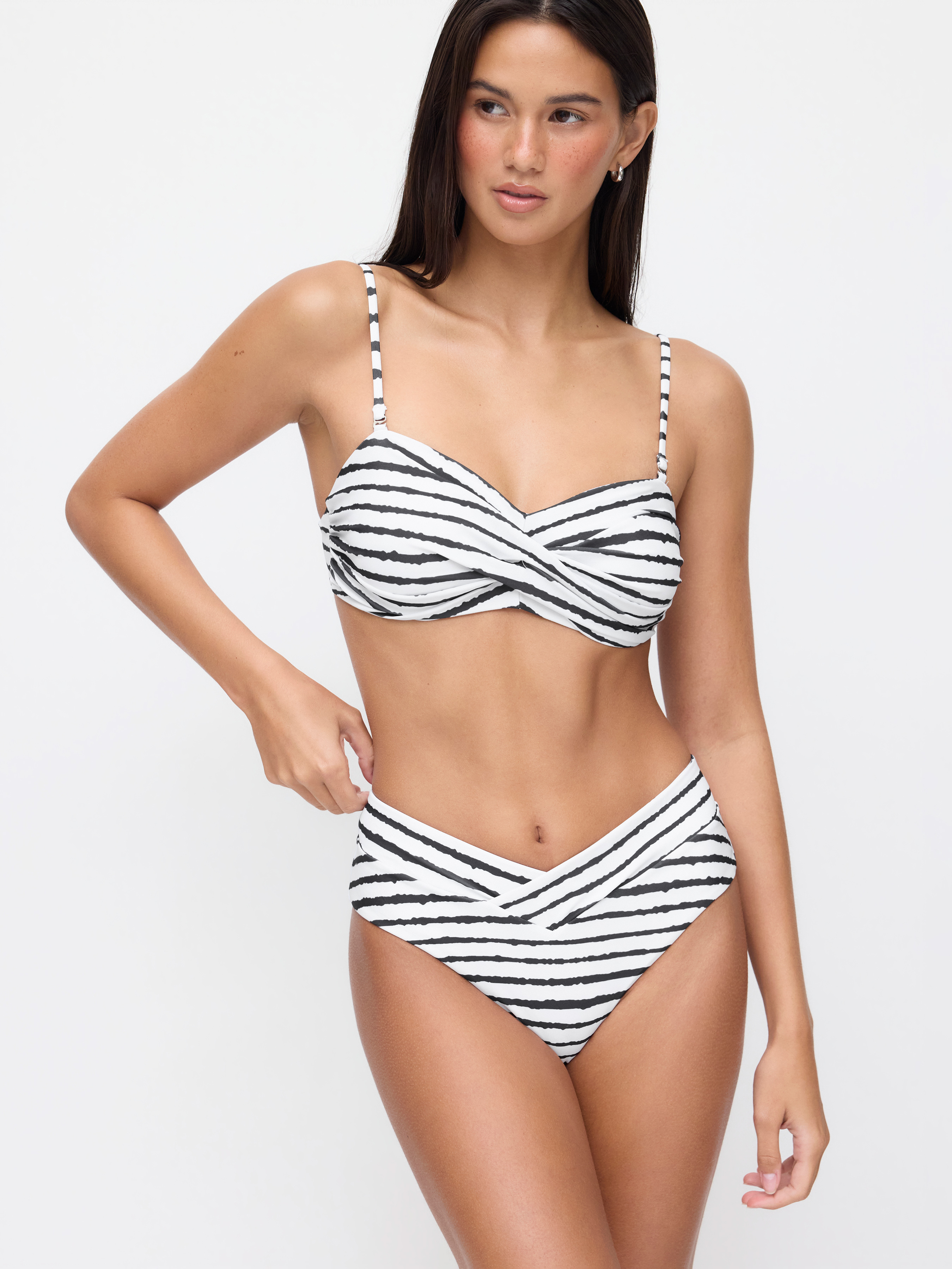 High Stretch Striped Sweetheart Bandeau & Cheeky Bikini Set