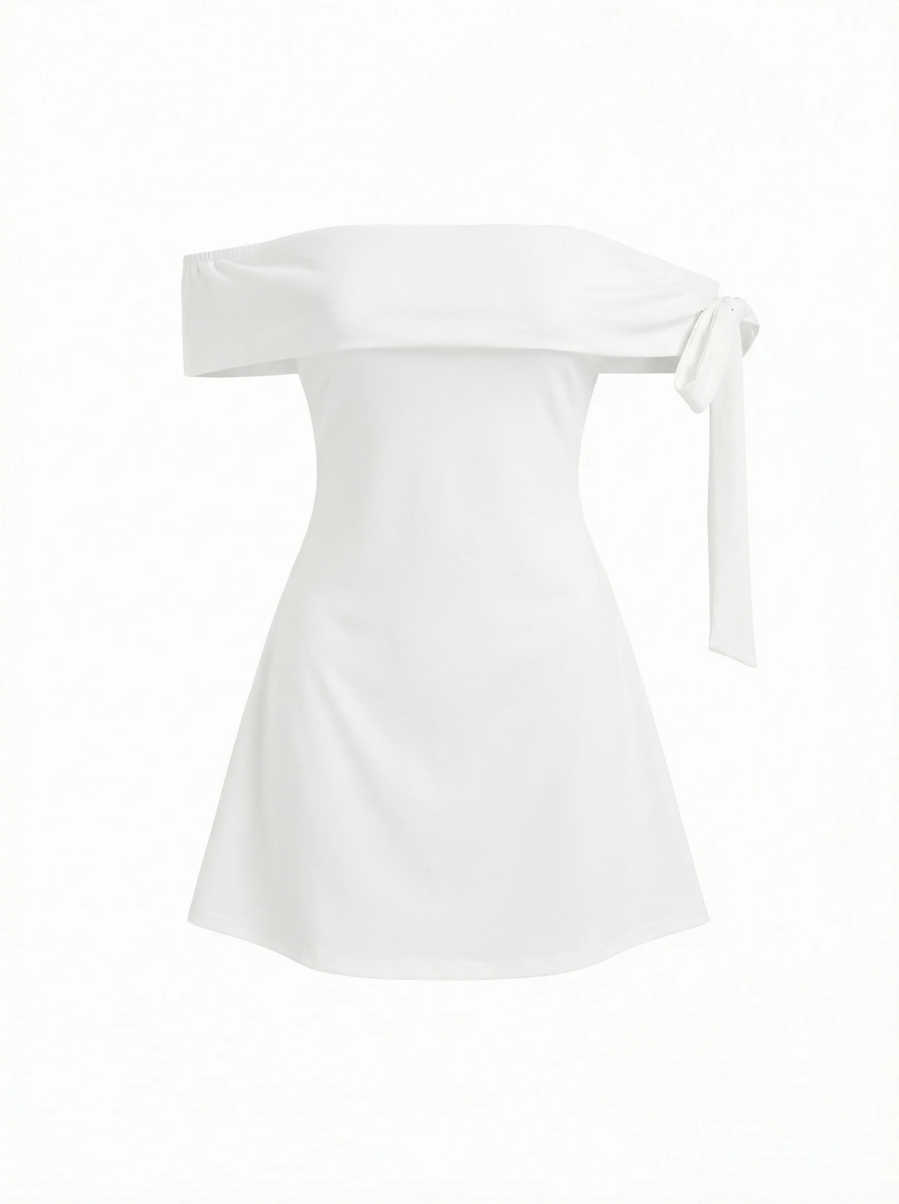 Jersey Off-shoulder Short Sleeve Bowknot Mini Dress