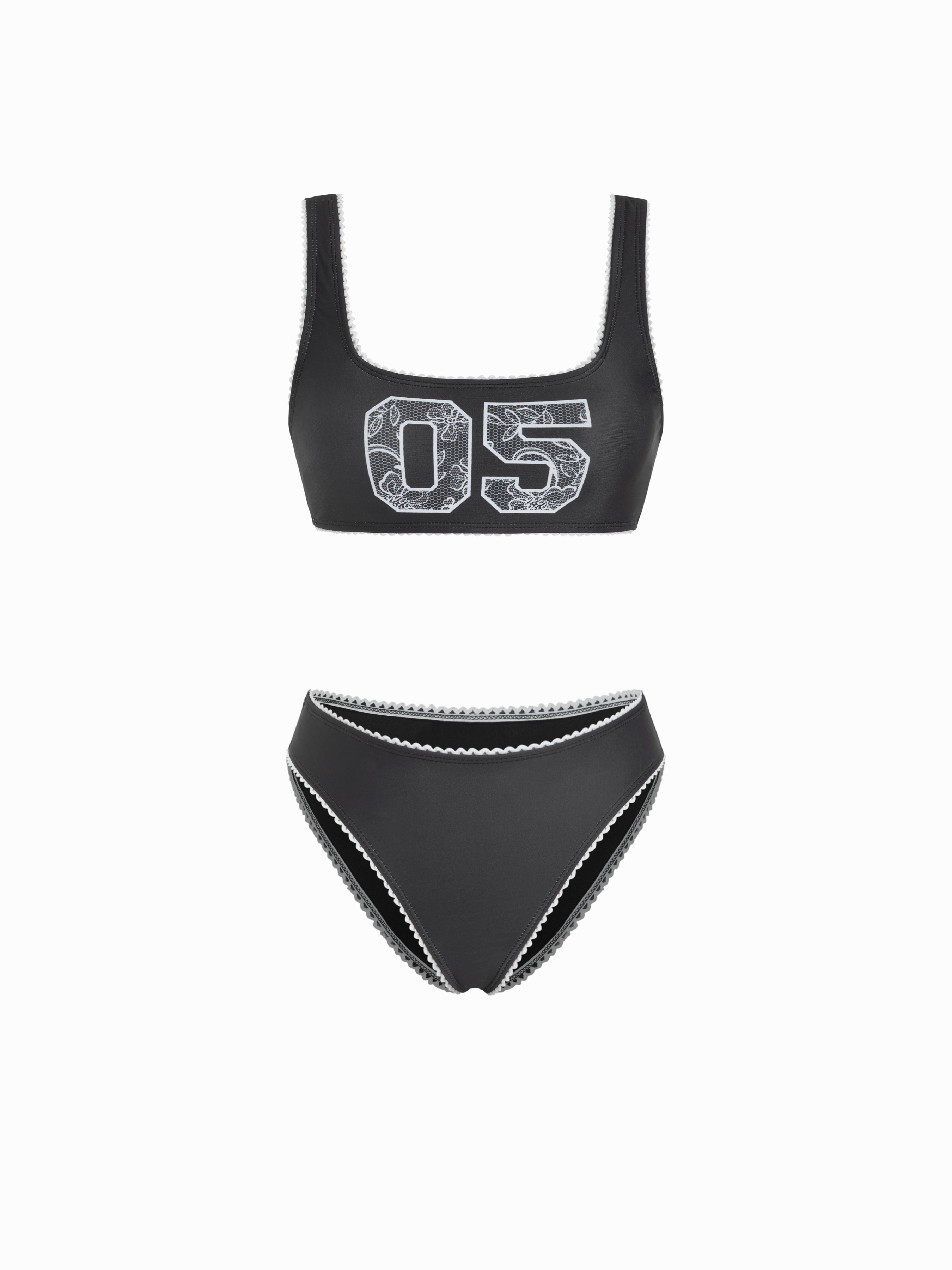 High Stretch U-neckline Number 05 Graphic Lace Trim Bikini Set
