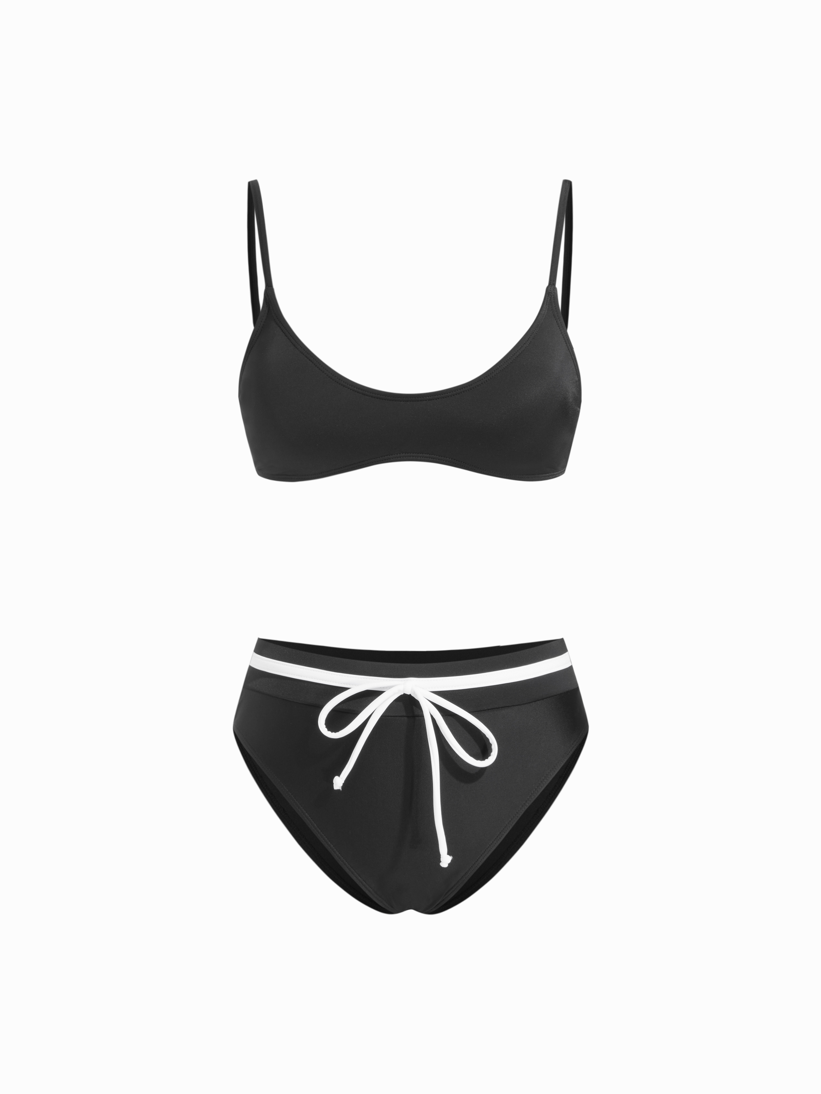 High Stretch Scoop Neck Top & Low Rise Drawstring Cheeky Bottom Bikini Set