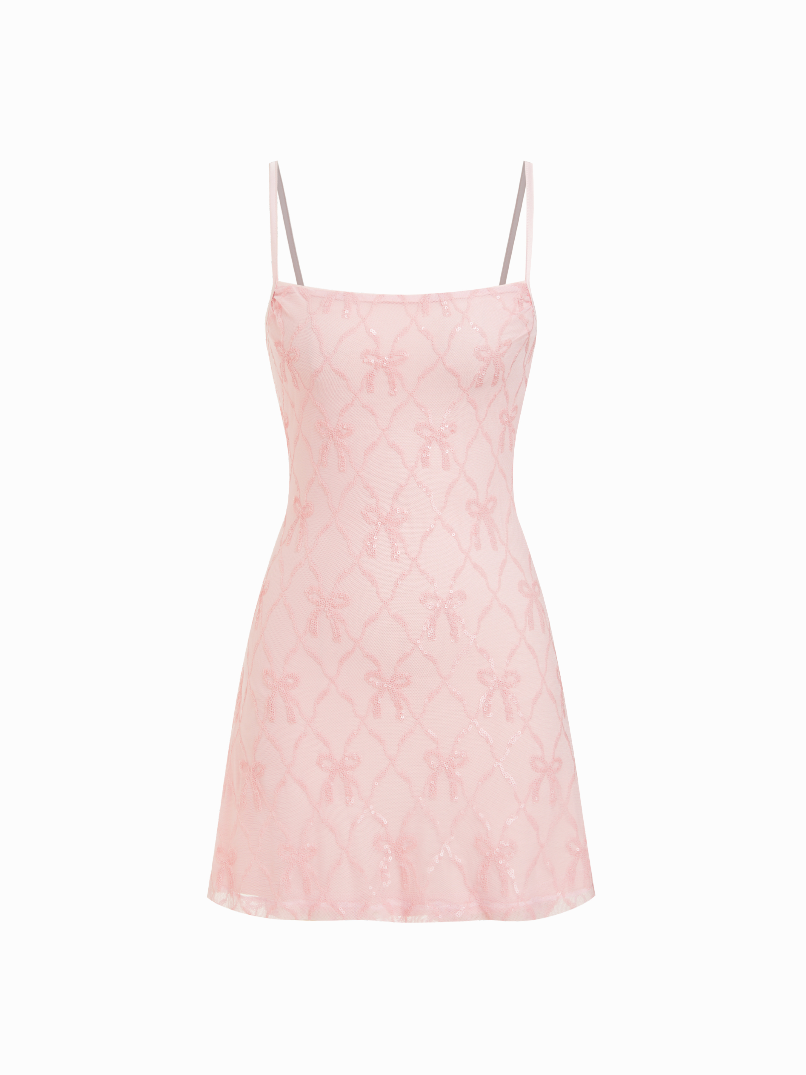 Sequin Textured Square Neck Geometric Bowknot Embroidery Straight Mini Dress