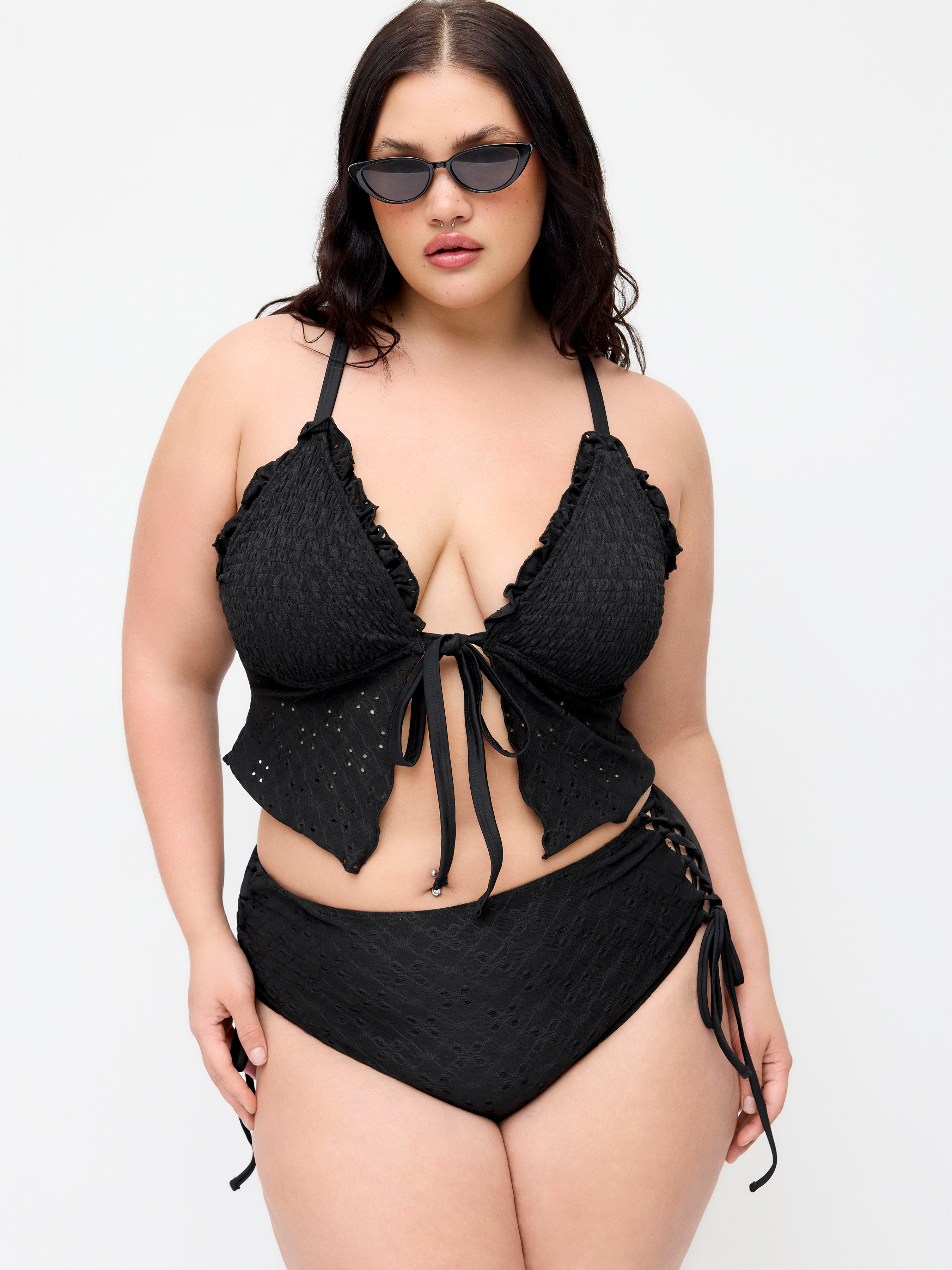 Pointelle Sweetheart Criss-Cross Full Coverage Bikini Set Curve & Plus