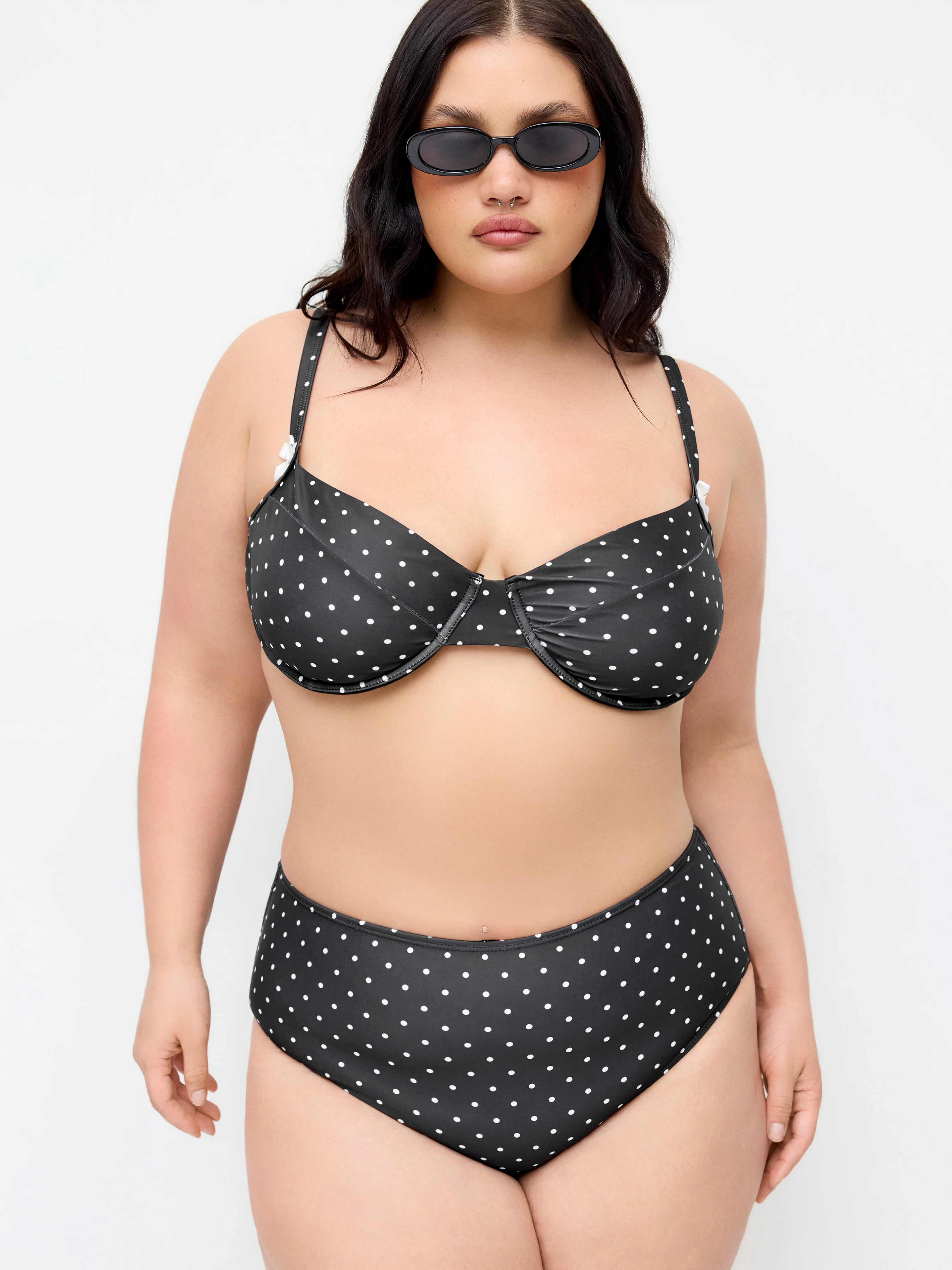 Sweetheart Neck Polka Dot Underwire Full Coverage Bikini Set Curve & Plus