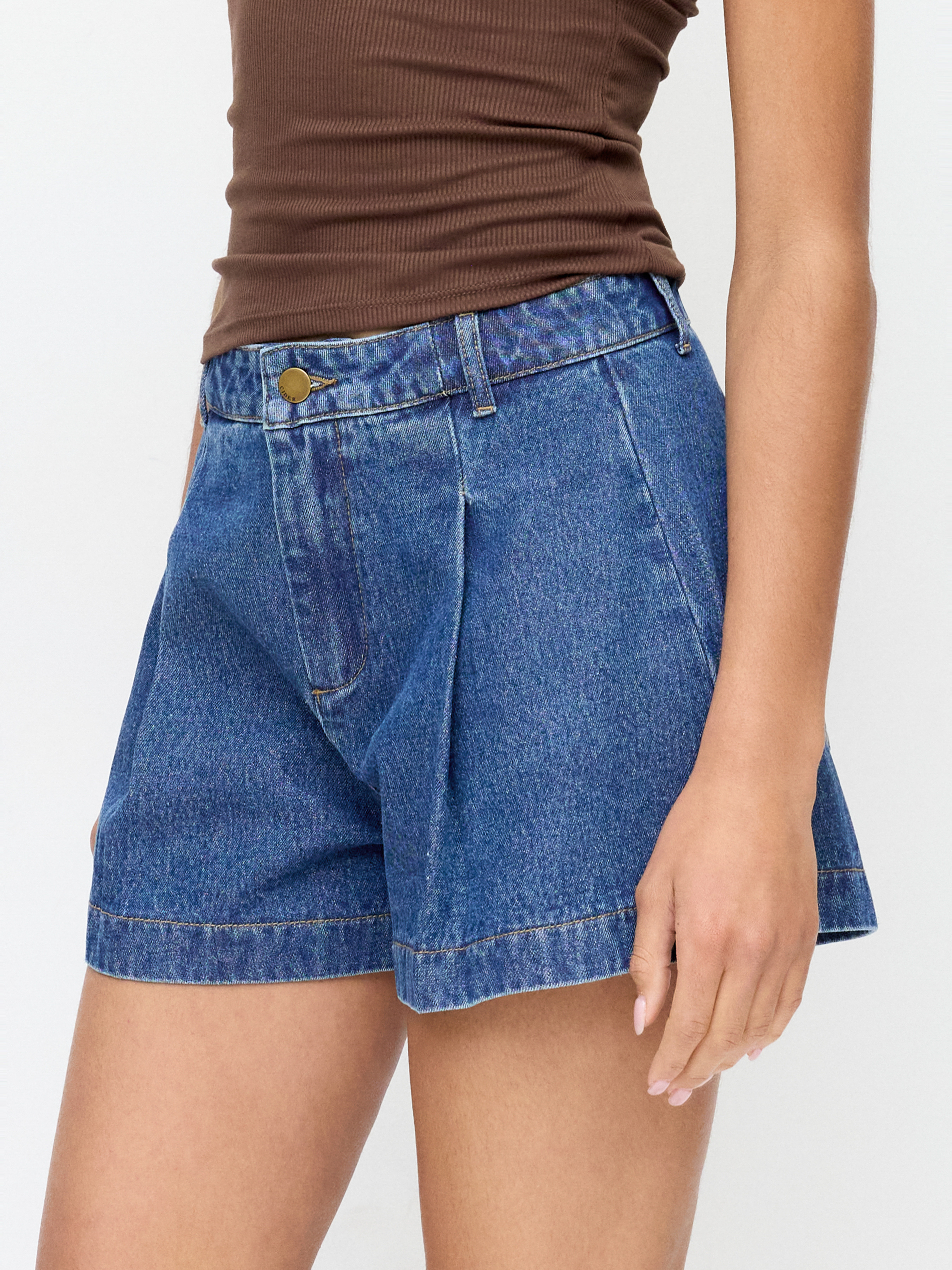 Denim Mid Rise Wide Leg Shorts