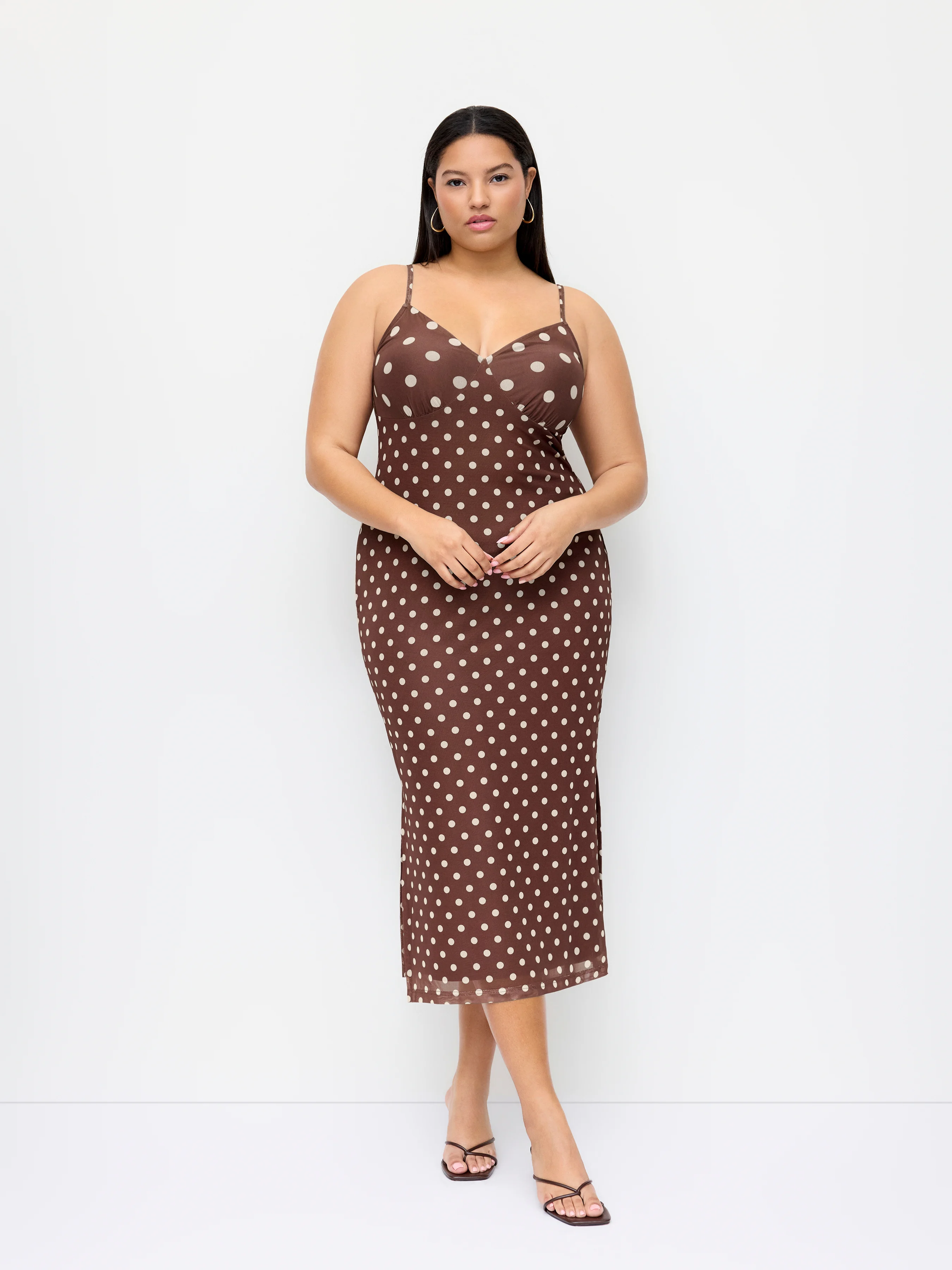 Polka Dot V-neck Slim Split Maxi Dress Curve & Plus
